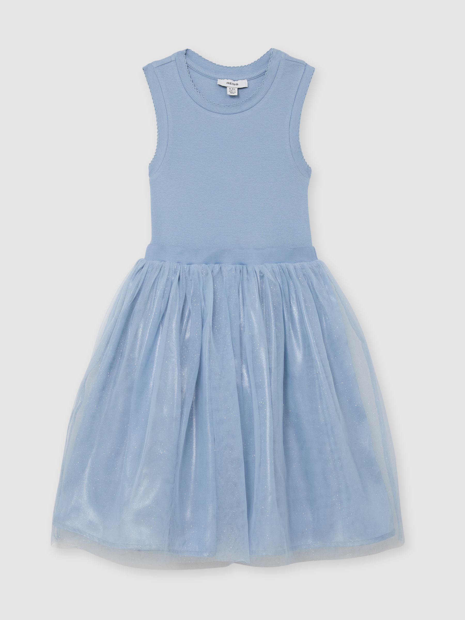 Jersey Tulle-Skirt Sleeveless Dress in Blue - Image 2 of 2