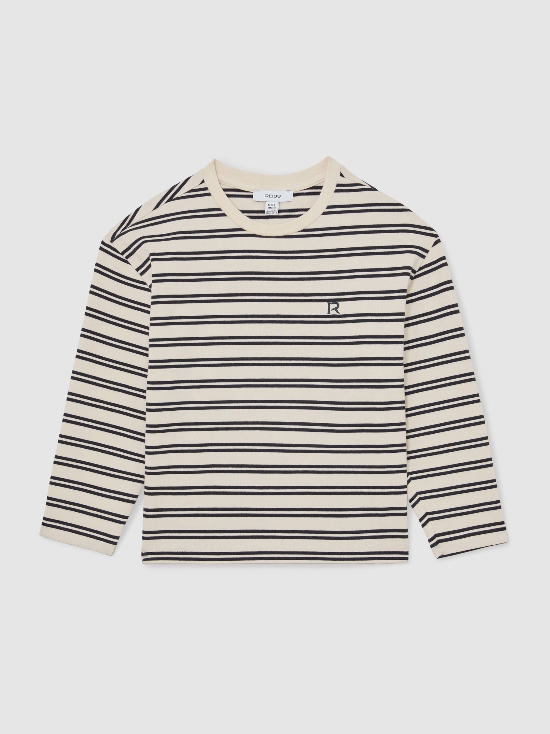 Cotton Stripe Long-Sleeve T-Shirt in Navy/White - Image 2 of 5