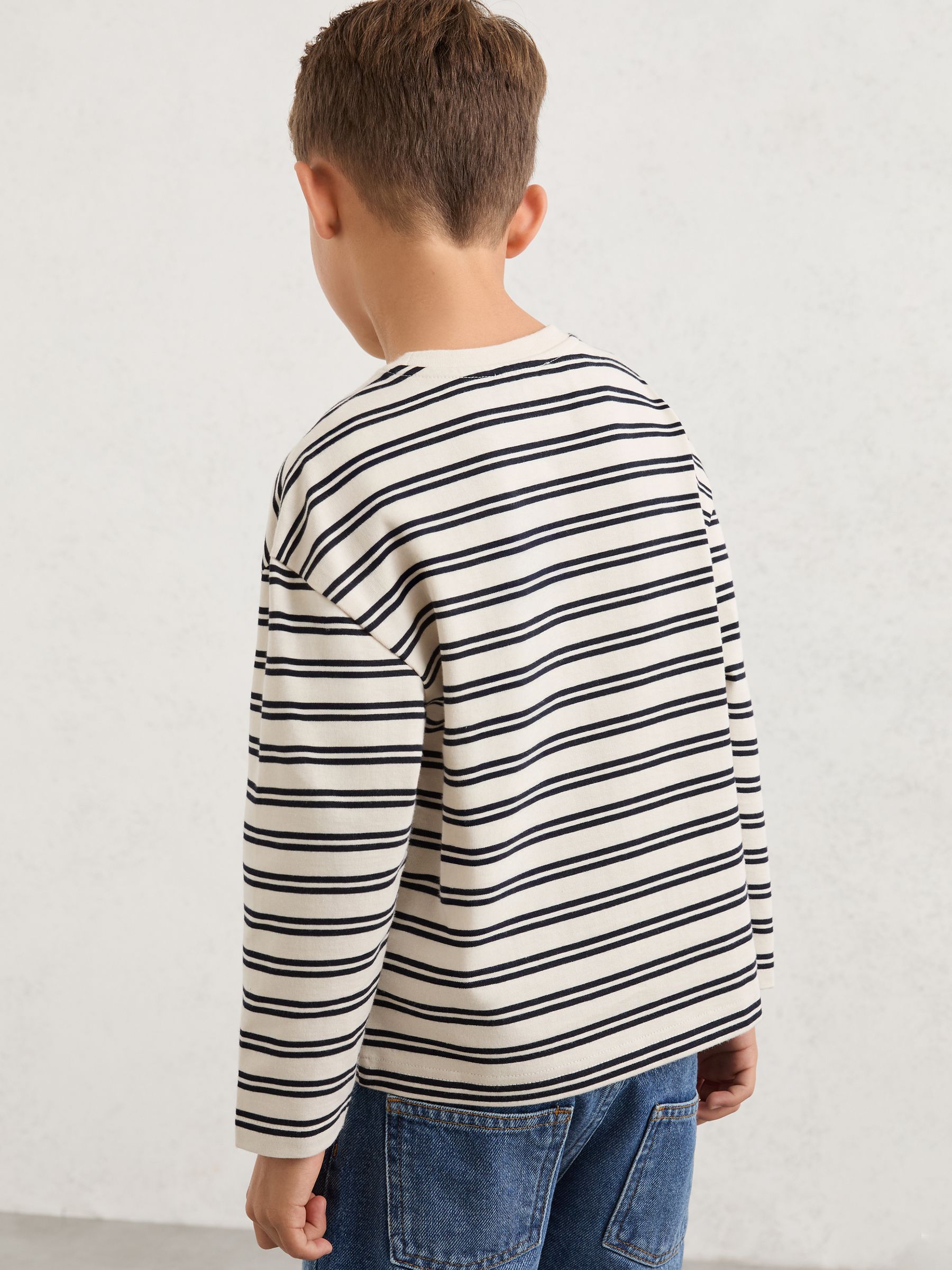 Cotton Stripe Long-Sleeve T-Shirt in Navy/White - Image 4 of 5