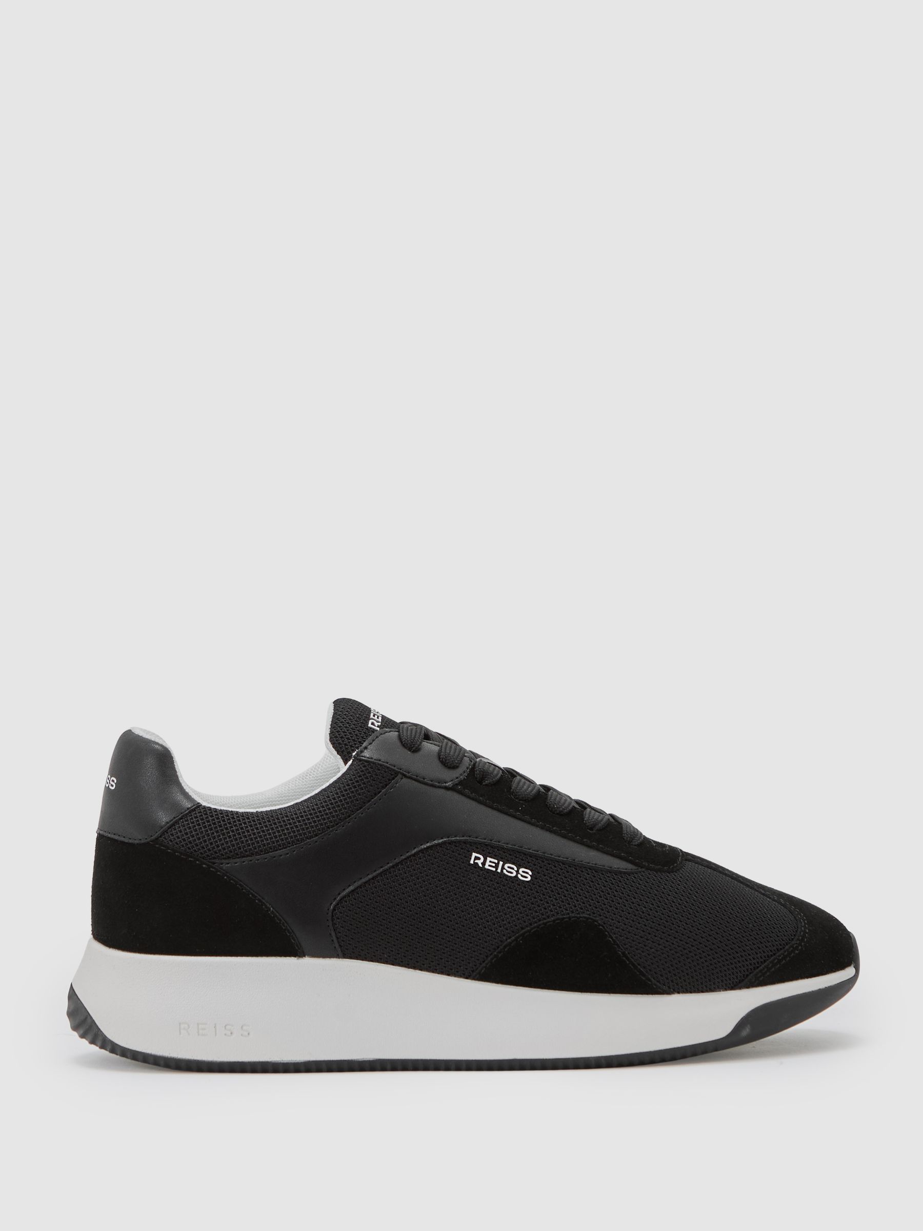 Bonded-Leather Suede Running Trainers in Black - Image 2 of 6
