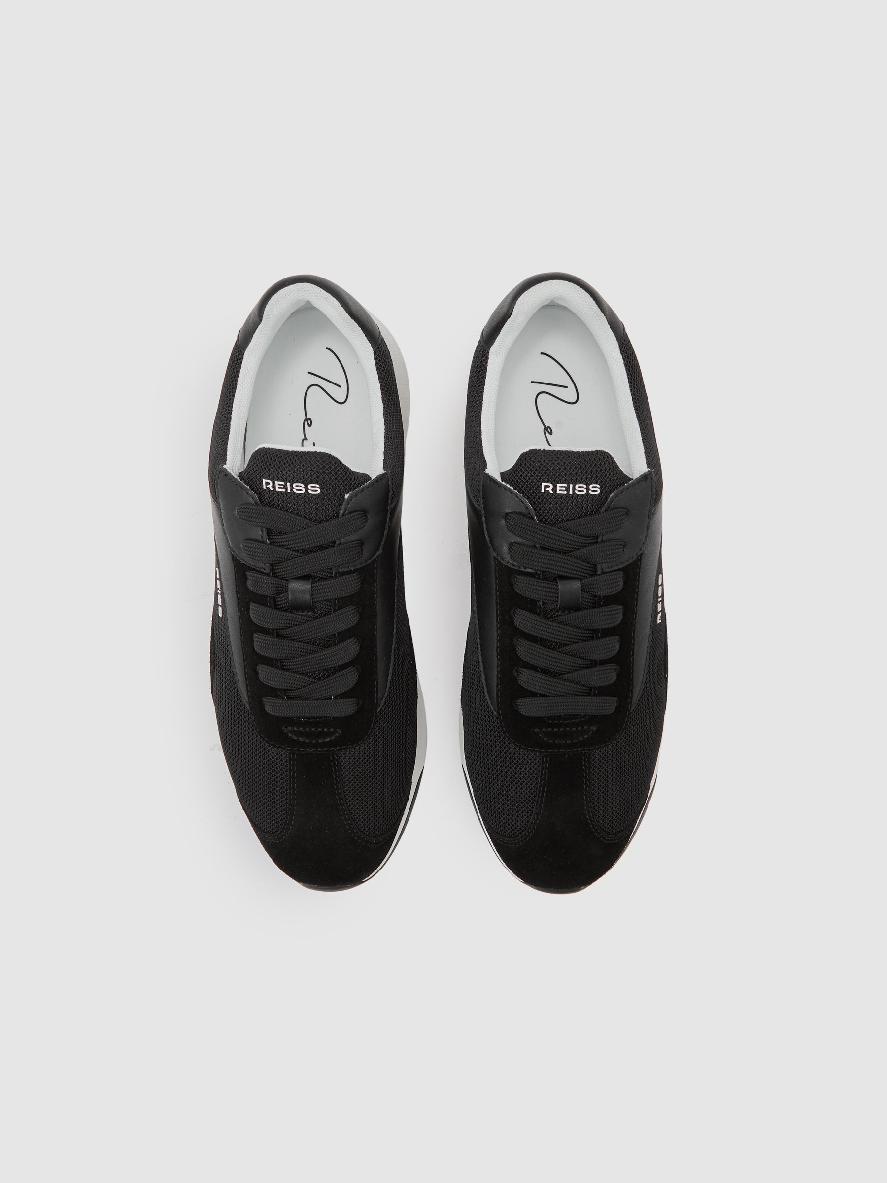 Bonded-Leather Suede Running Trainers in Black - Image 3 of 6