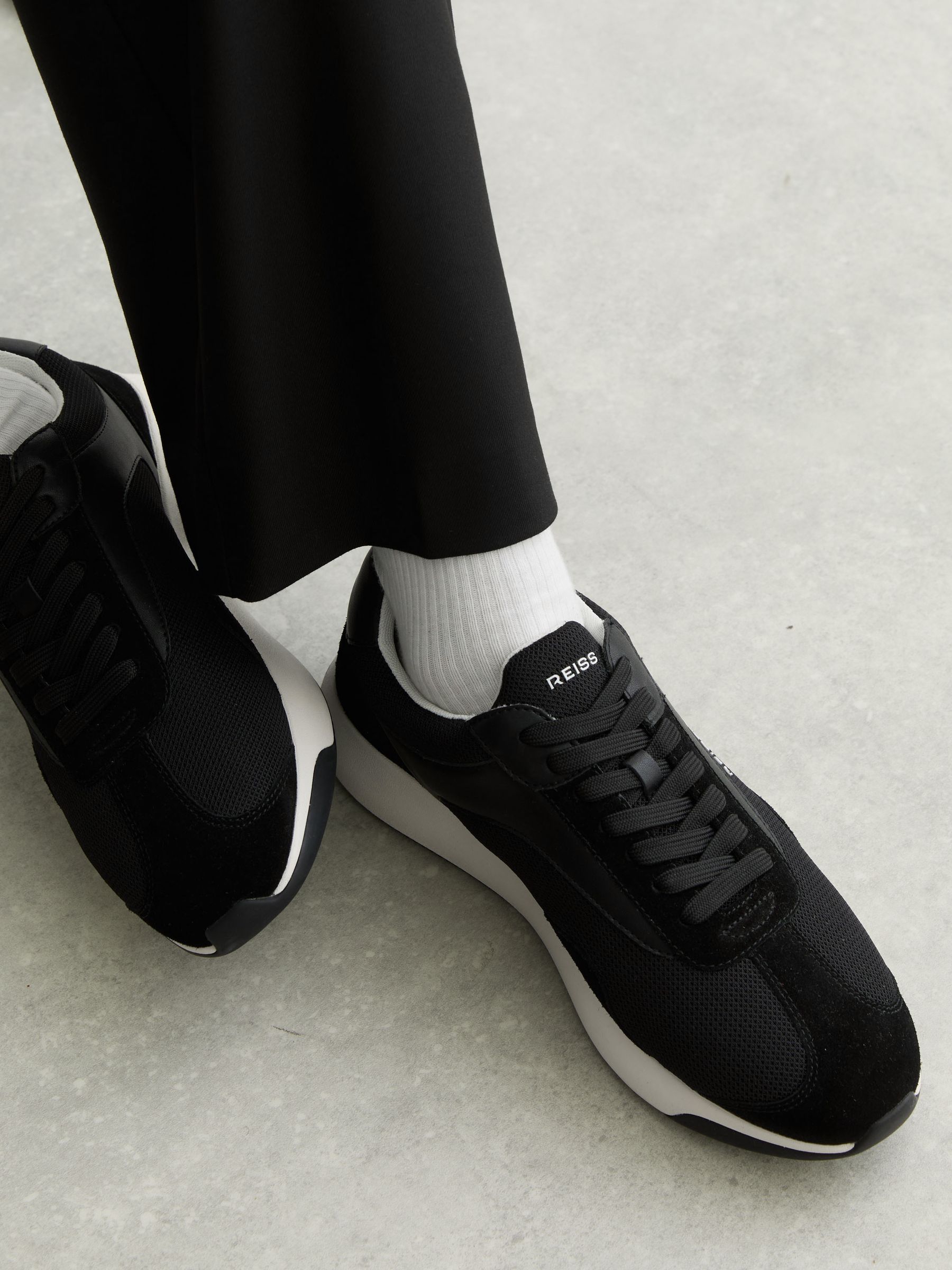 Bonded-Leather Suede Running Trainers in Black - Image 6 of 6