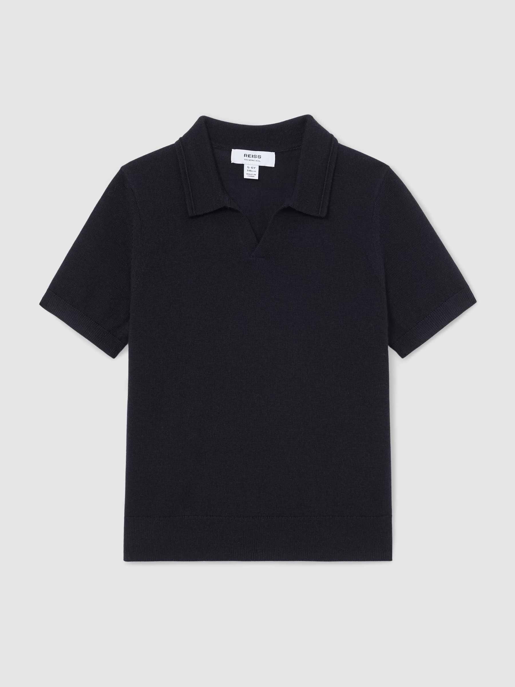 Merino Wool Open-Collar Polo Shirt in Navy - Image 1 of 5 Merino Wool Open-Collar Polo Shirt in Navy - Image 1 of 5