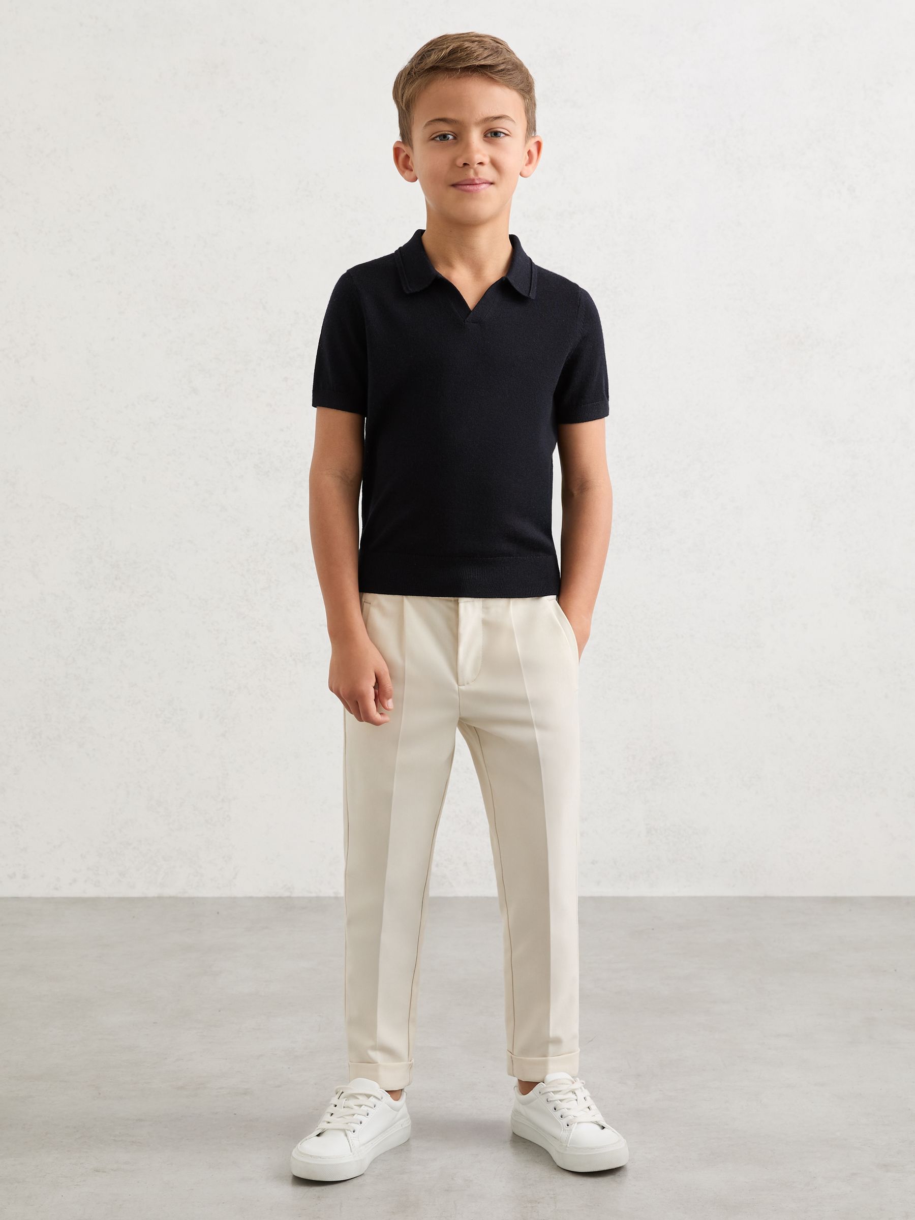 Merino Wool Open-Collar Polo Shirt in Navy - Image 2 of 5 Merino Wool Open-Collar Polo Shirt in Navy - Image 2 of 5