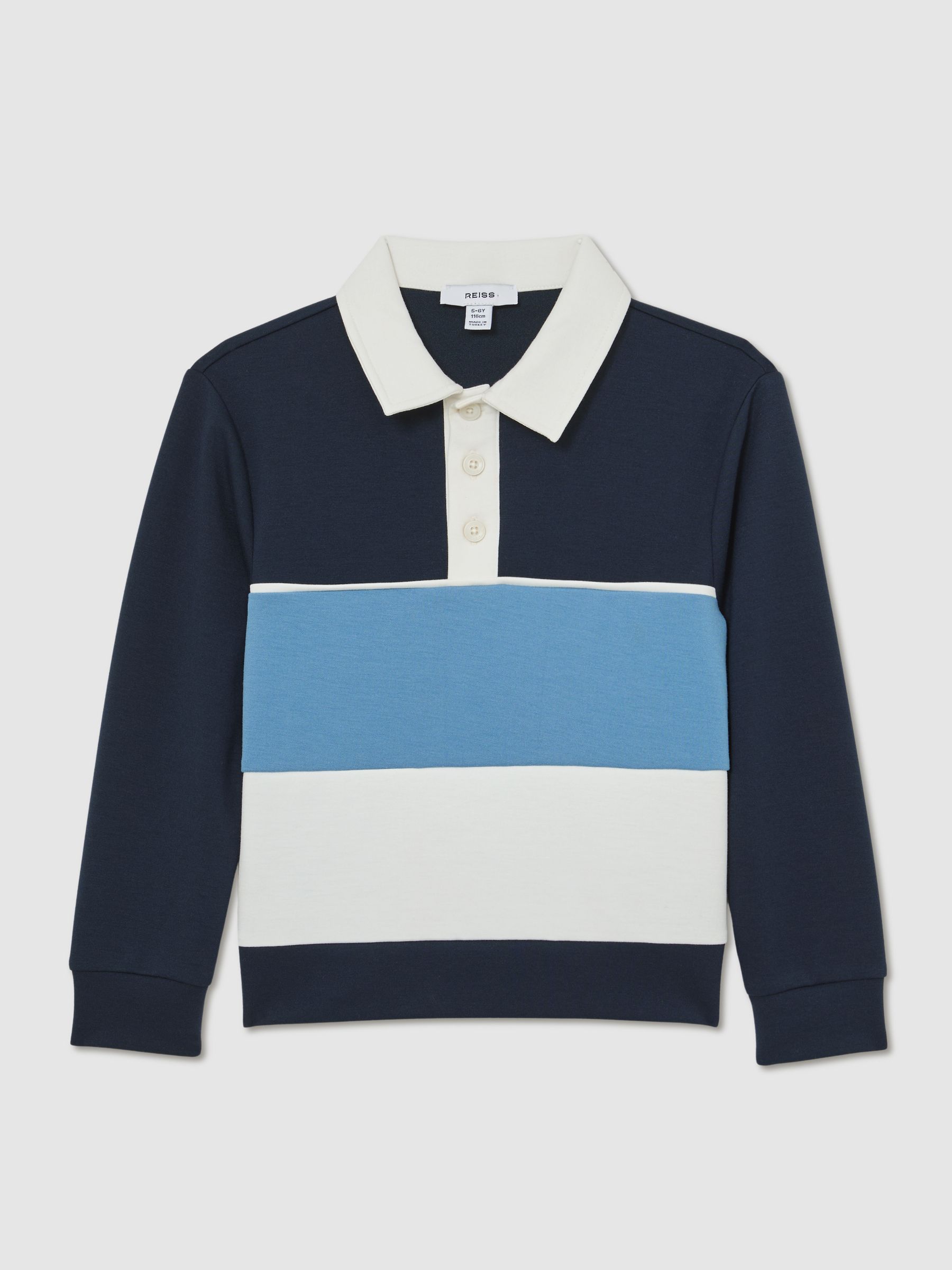 9-13 yrs Colour-Block Long-Sleeve Polo Shirt in Navy - Image 2 of 6