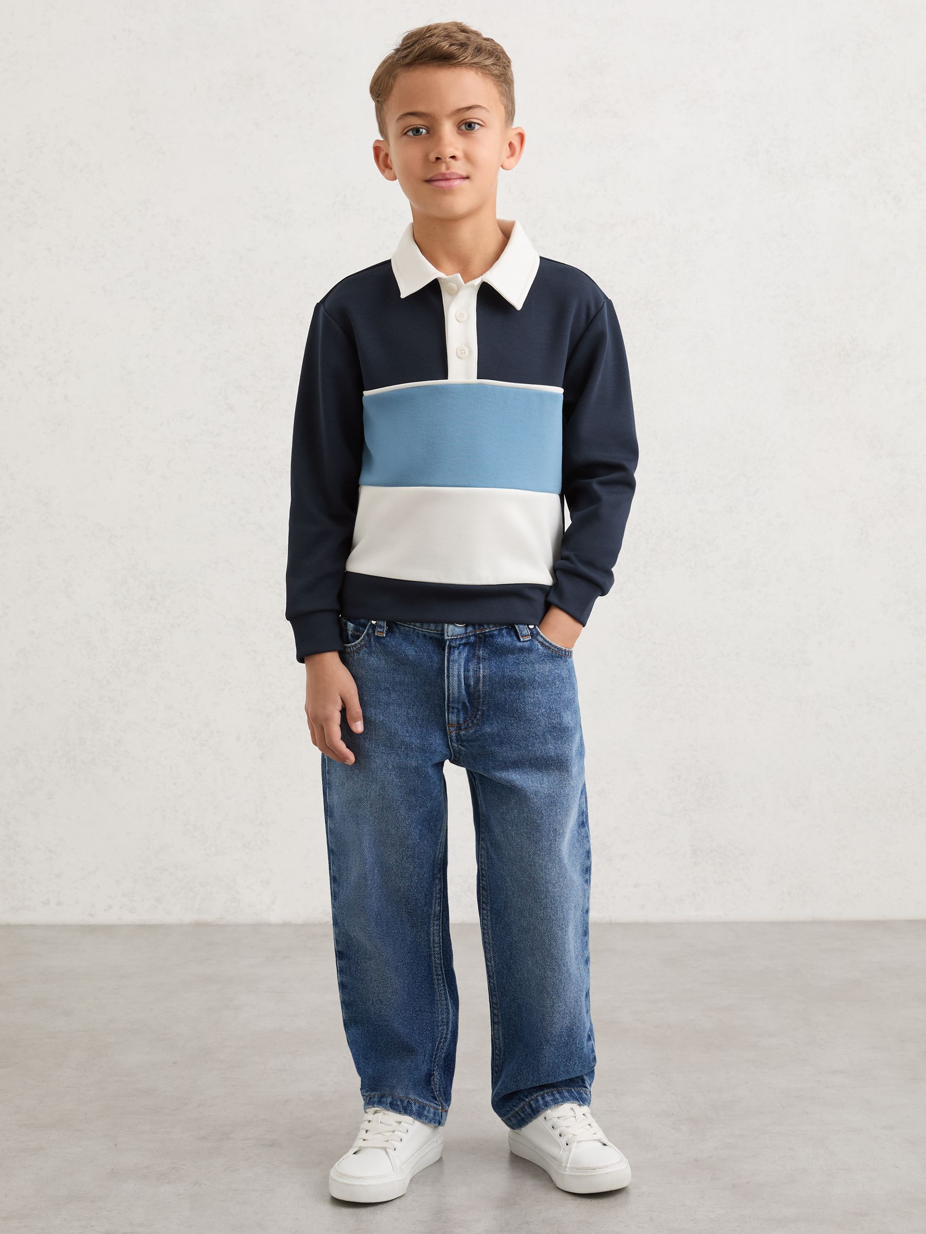 9-13 yrs Colour-Block Long-Sleeve Polo Shirt in Navy - Image 5 of 6