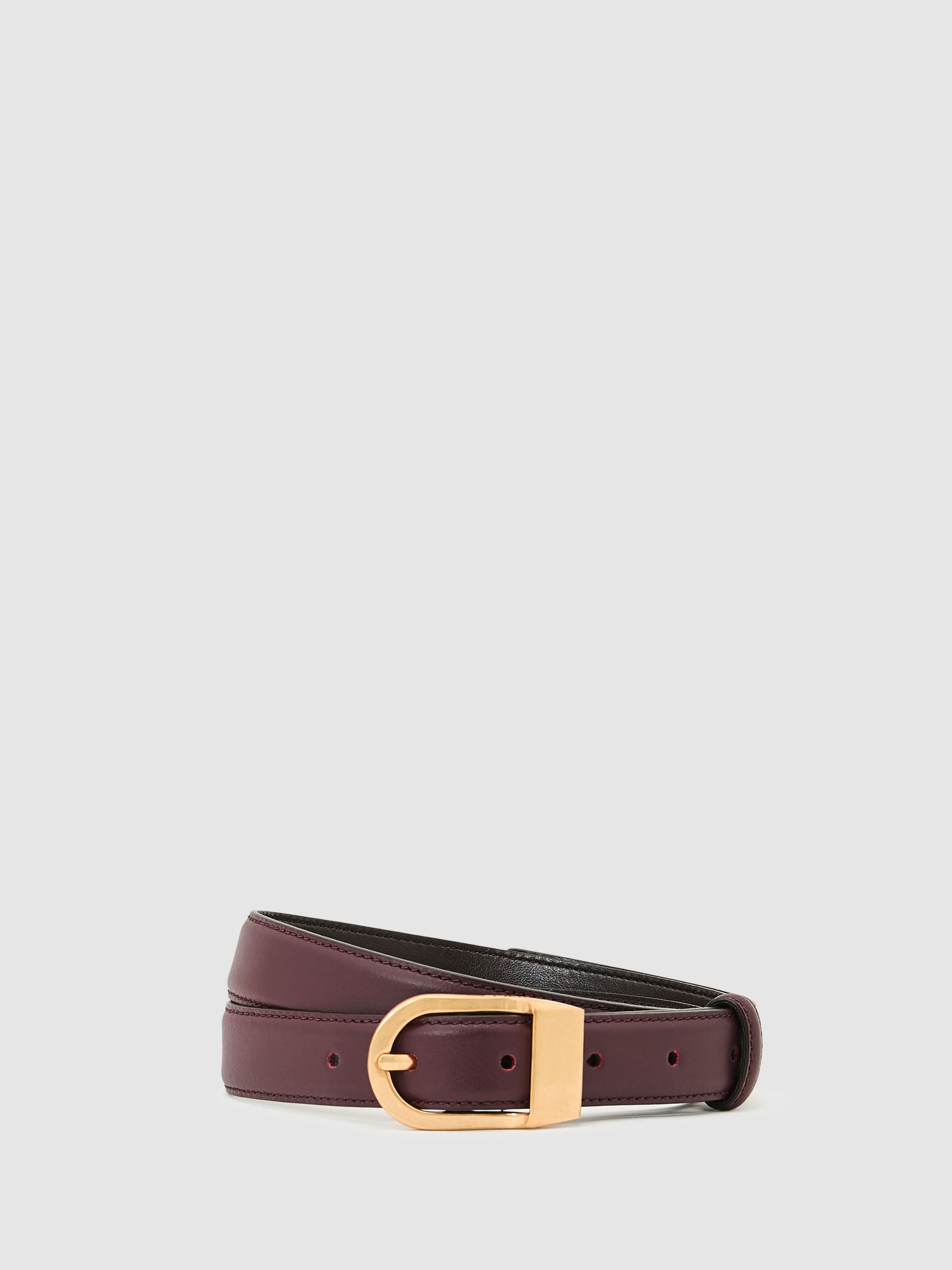 Leather Curved-Buckle Belt in Burgundy - Image 1 of 5