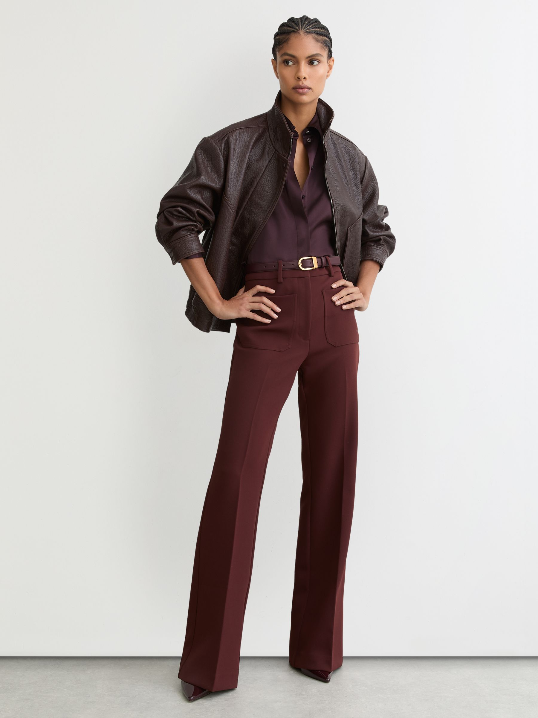 Leather Curved-Buckle Belt in Burgundy - Image 2 of 5