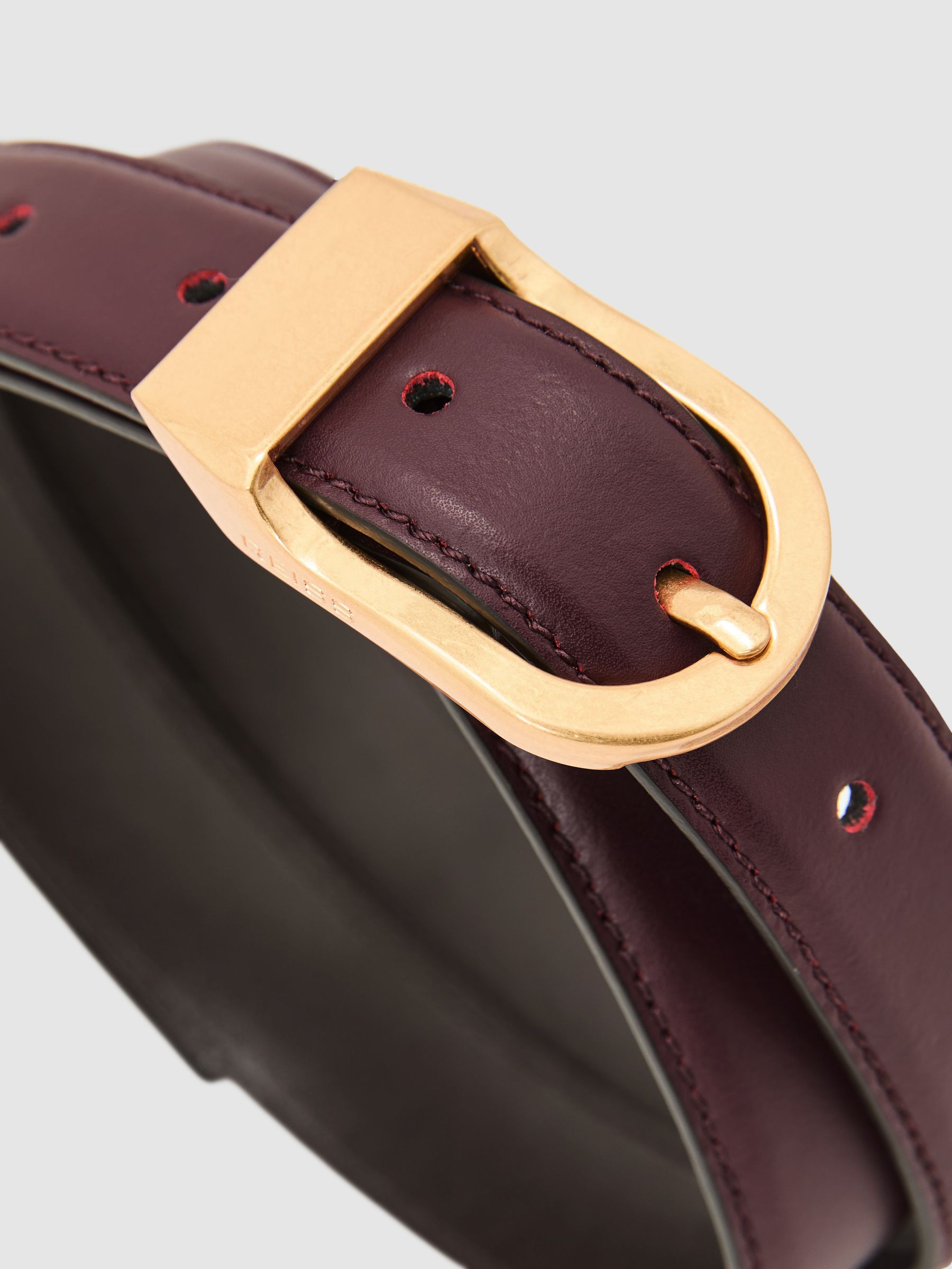 Leather Curved-Buckle Belt in Burgundy - image 3