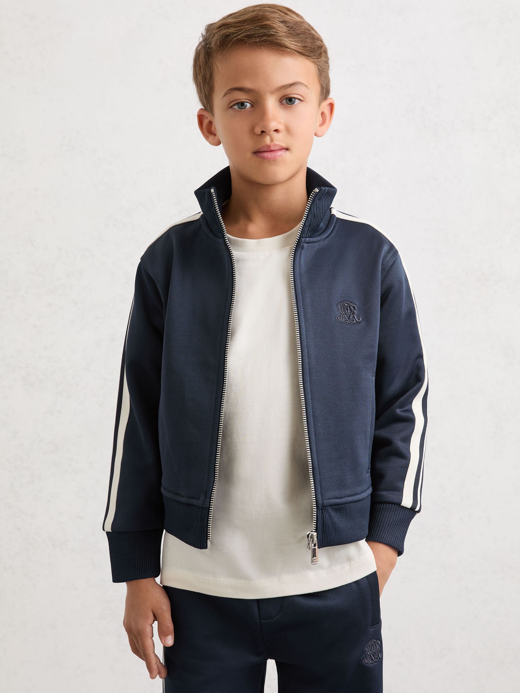 9-13 yrs Monogram Side-Stripe Track Jacket in Navy Blue - Image 4 of 7