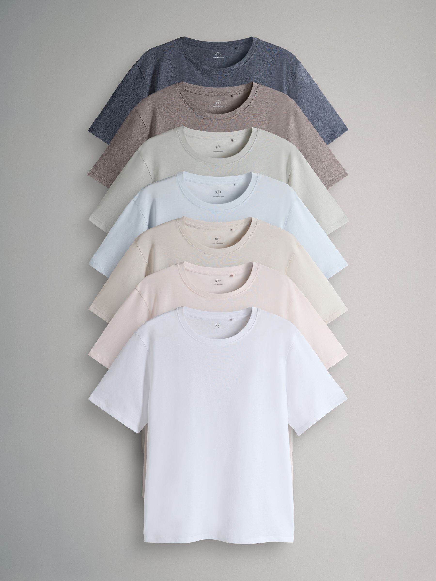 7 Pack Essential Lightweight T-Shirts Navy/Blue/Pink/Stone Brown/Light Green/White - Image 1 of 6