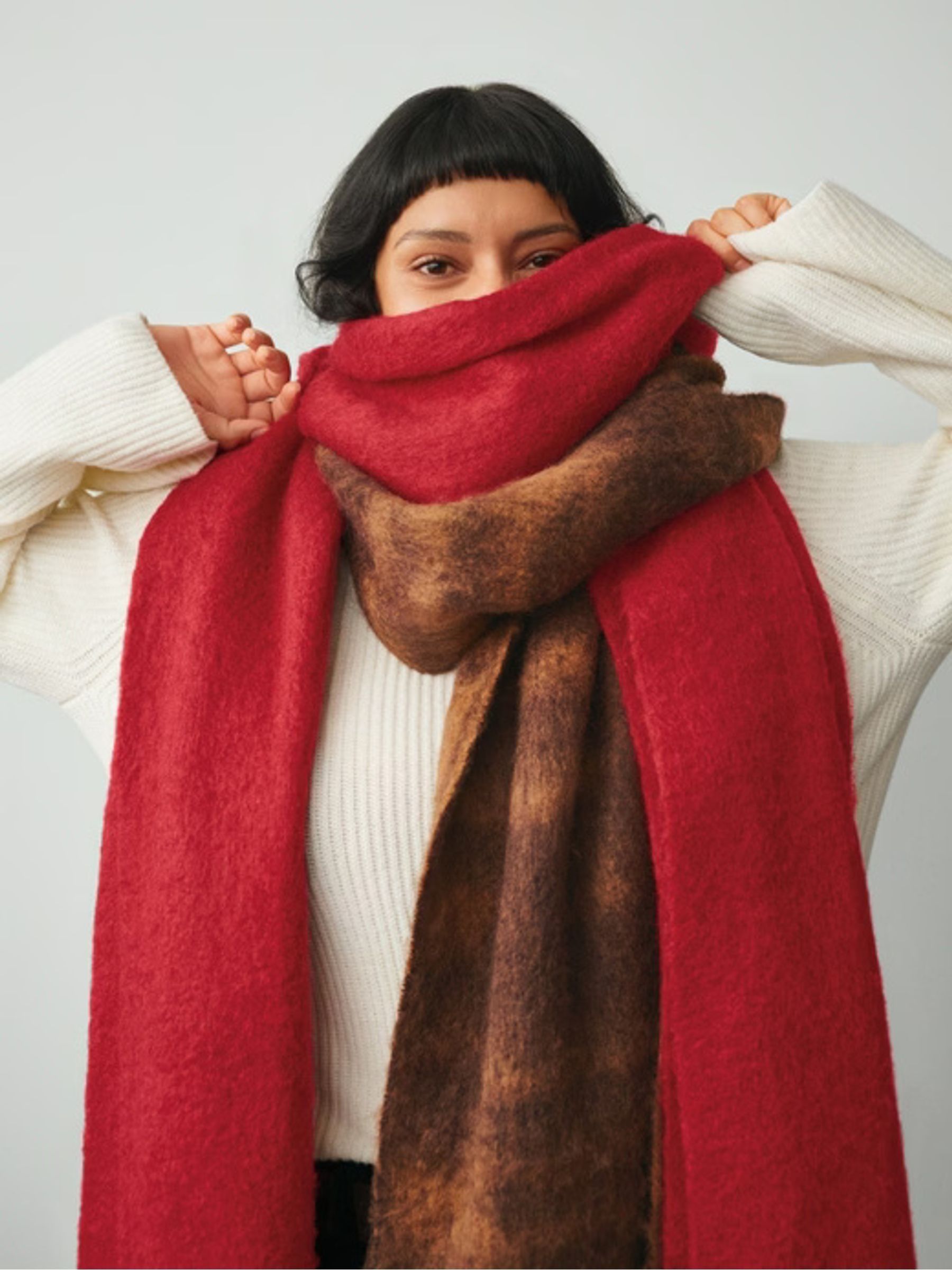 Brown Tiger Print Brushed Fringe Scarf with Wool - Image 5 of 5