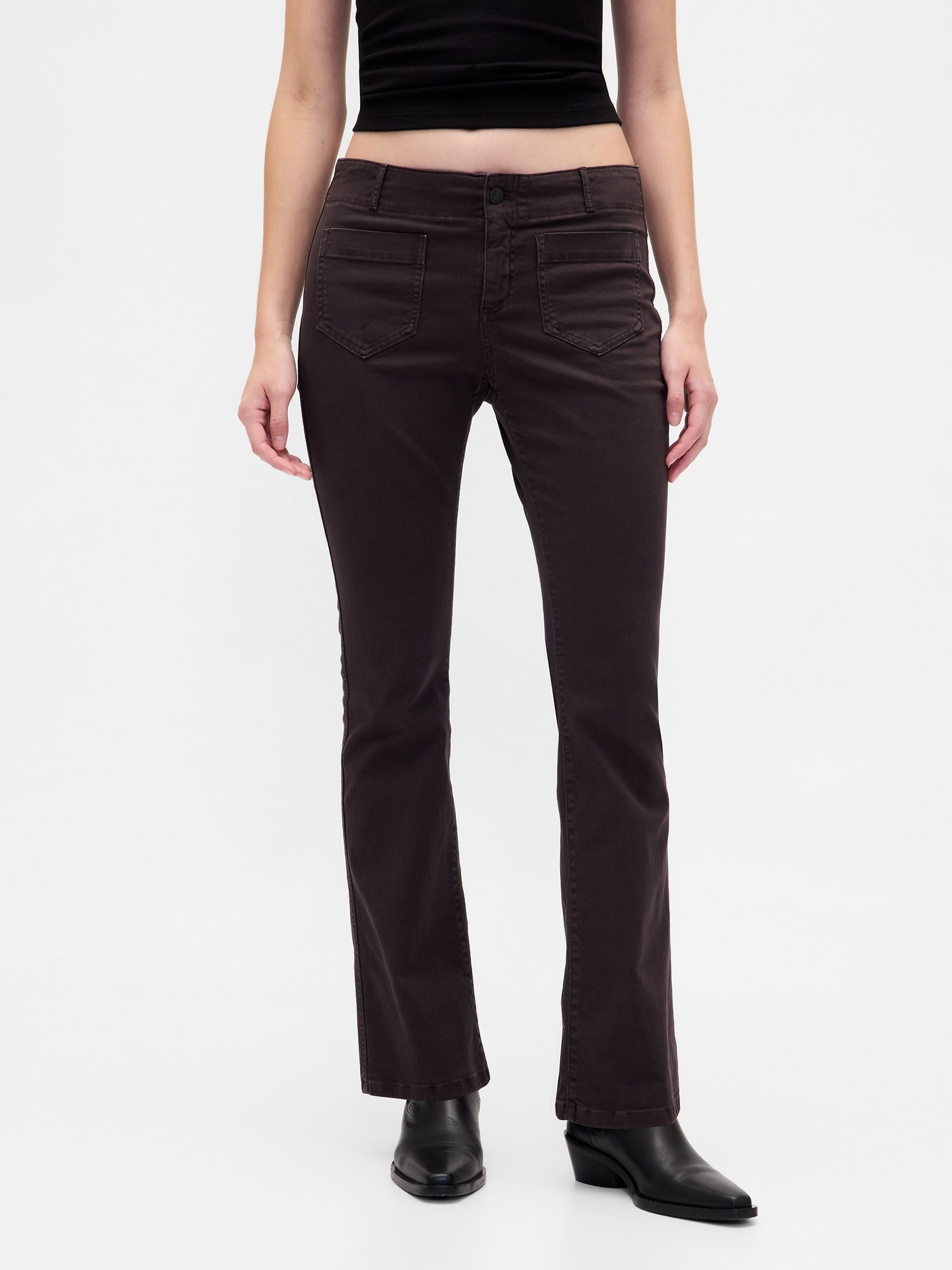 Brown Low Waisted Twill Long and Lean Trousers - Image 1 of 4 Brown Low Waisted Twill Long and Lean Trousers - Image 1 of 4