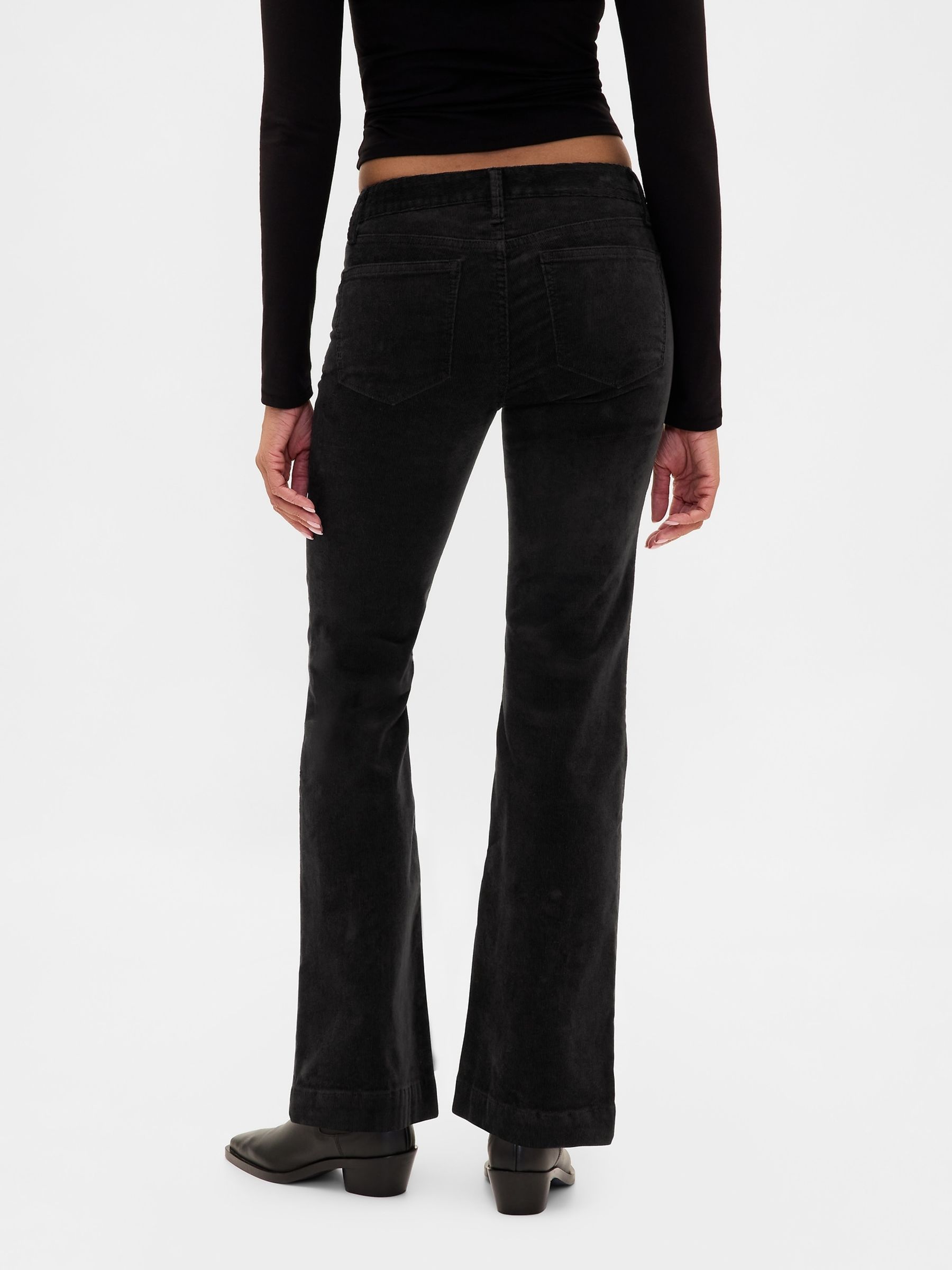 Black Low Rise Corduroy Long and Lean Trousers - Image 2 of 6 Black Low Rise Corduroy Long and Lean Trousers - Image 2 of 6