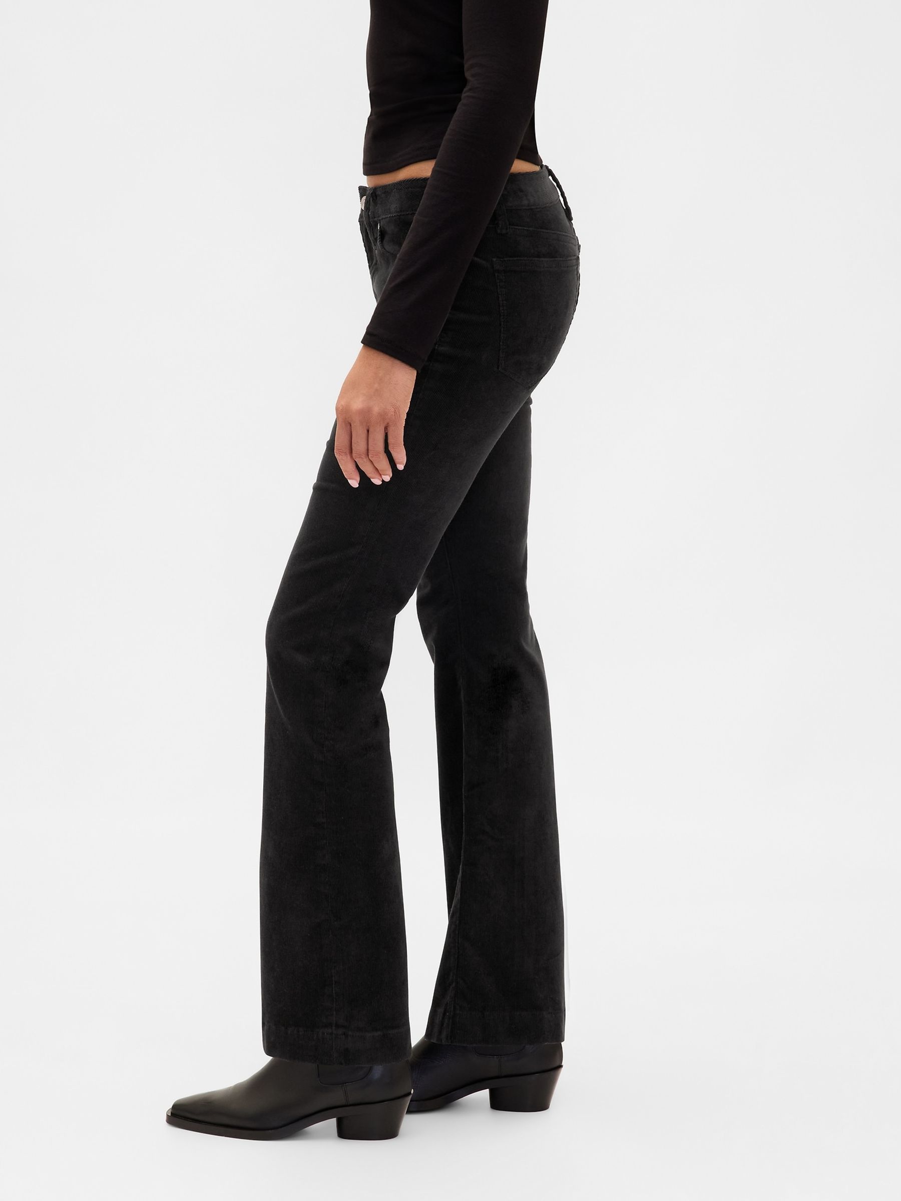 Black Low Rise Corduroy Long and Lean Trousers - Image 3 of 6