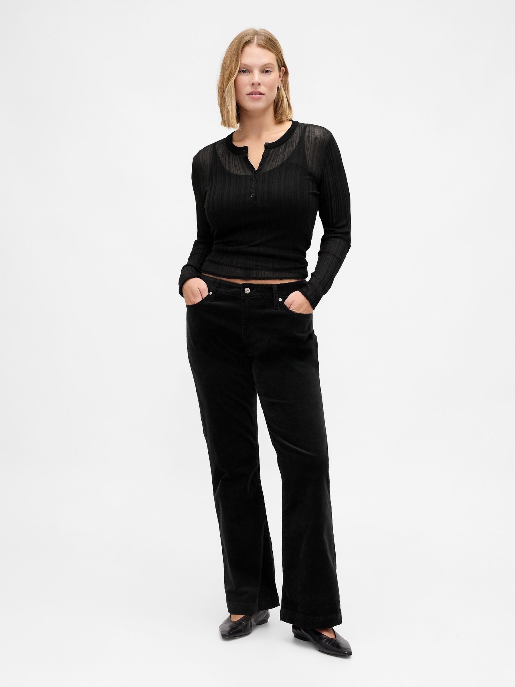 Black Low Rise Corduroy Long and Lean Trousers - Image 4 of 6