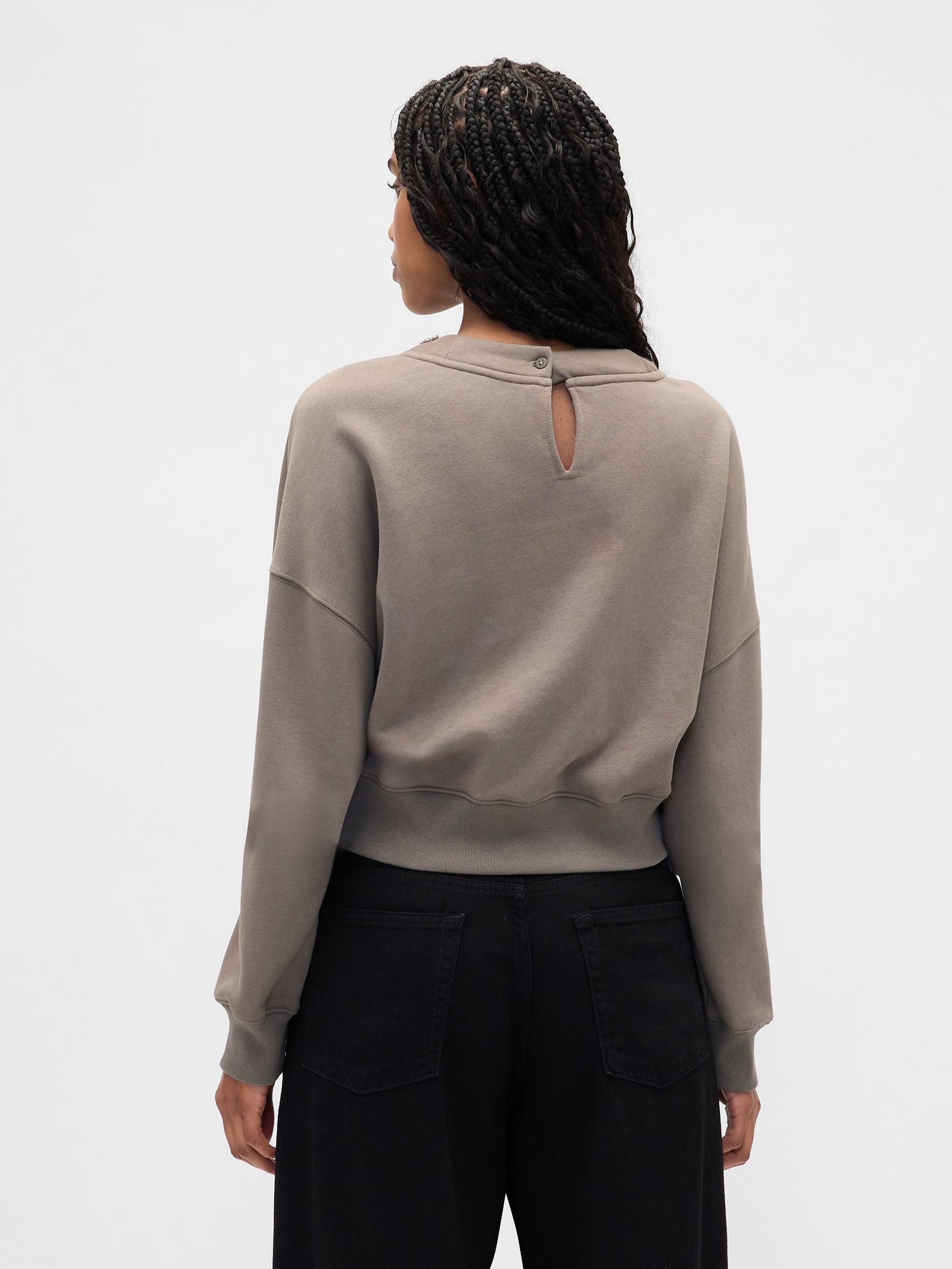 Brown VintageSoft Jewel-Neck Crop Sweatshirt - Image 2 of 4 Brown VintageSoft Jewel-Neck Crop Sweatshirt - Image 2 of 4