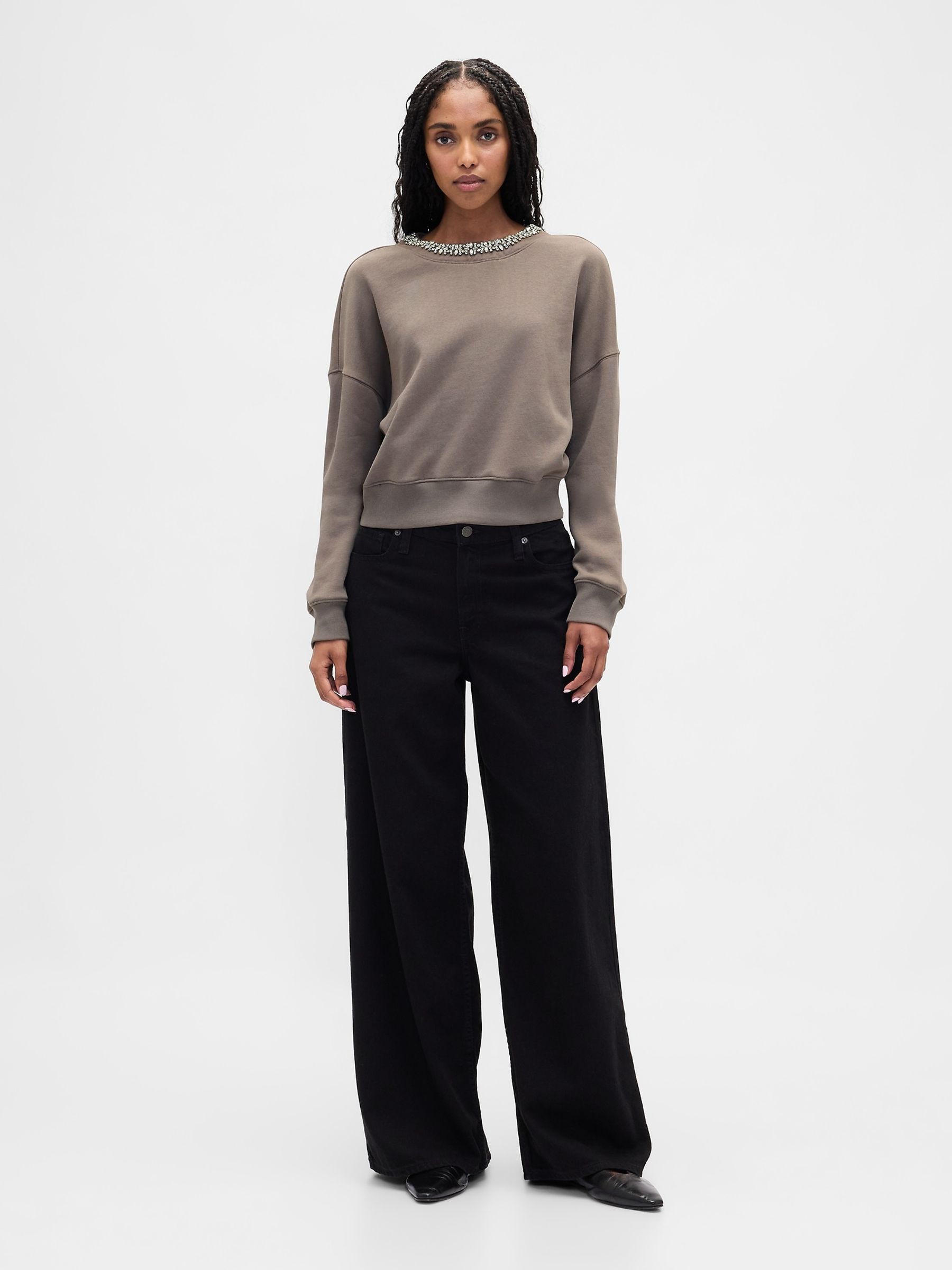 Brown VintageSoft Jewel-Neck Crop Sweatshirt - Image 3 of 4