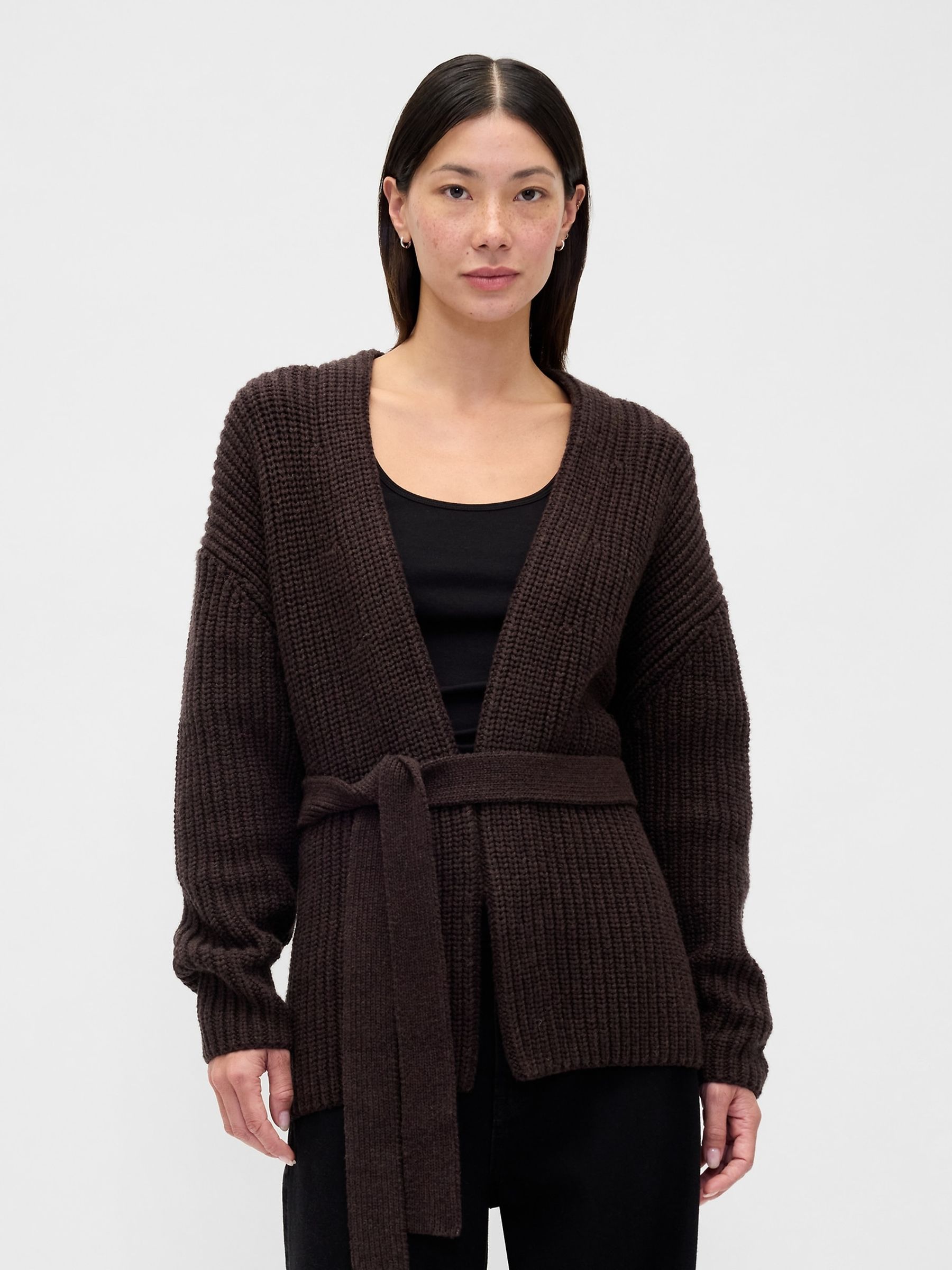 Brown Oversized Wrap Cardigan - Image 1 of 4 Brown Oversized Wrap Cardigan - Image 1 of 4
