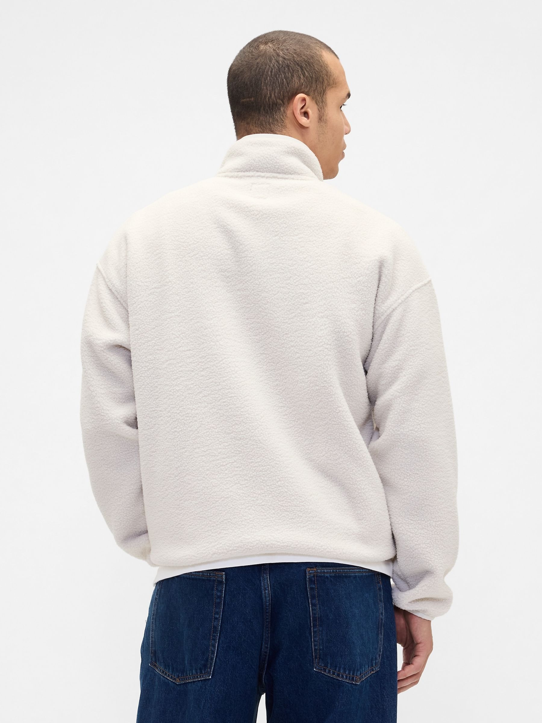 Cream Oversized Sherpa Half Zip Logo Pullover Sweatshirt - Image 2 of 4 Cream Oversized Sherpa Half Zip Logo Pullover Sweatshirt - Image 2 of 4