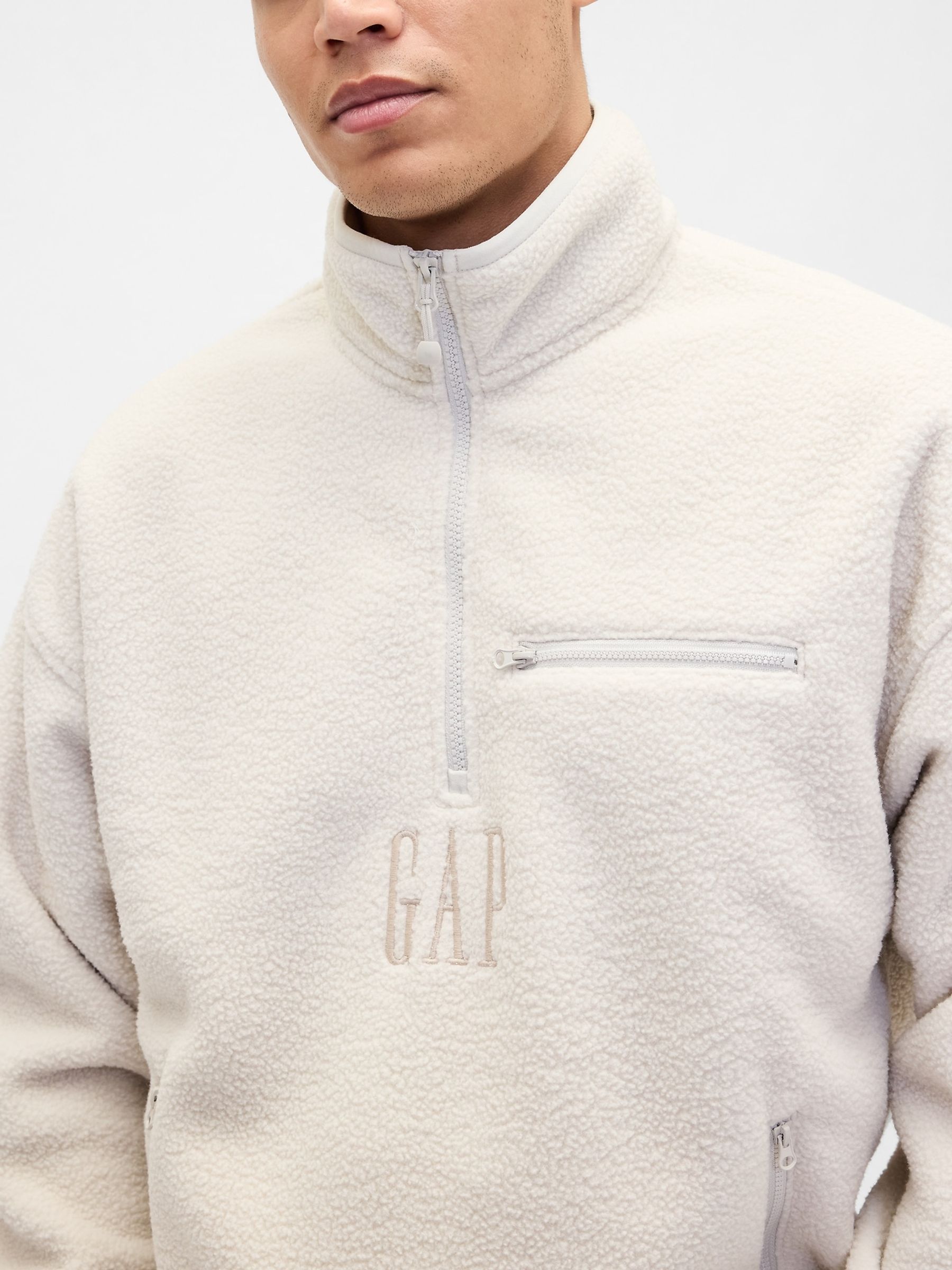 Cream Oversized Sherpa Half Zip Logo Pullover Sweatshirt - Image 4 of 4 Cream Oversized Sherpa Half Zip Logo Pullover Sweatshirt - Image 4 of 4