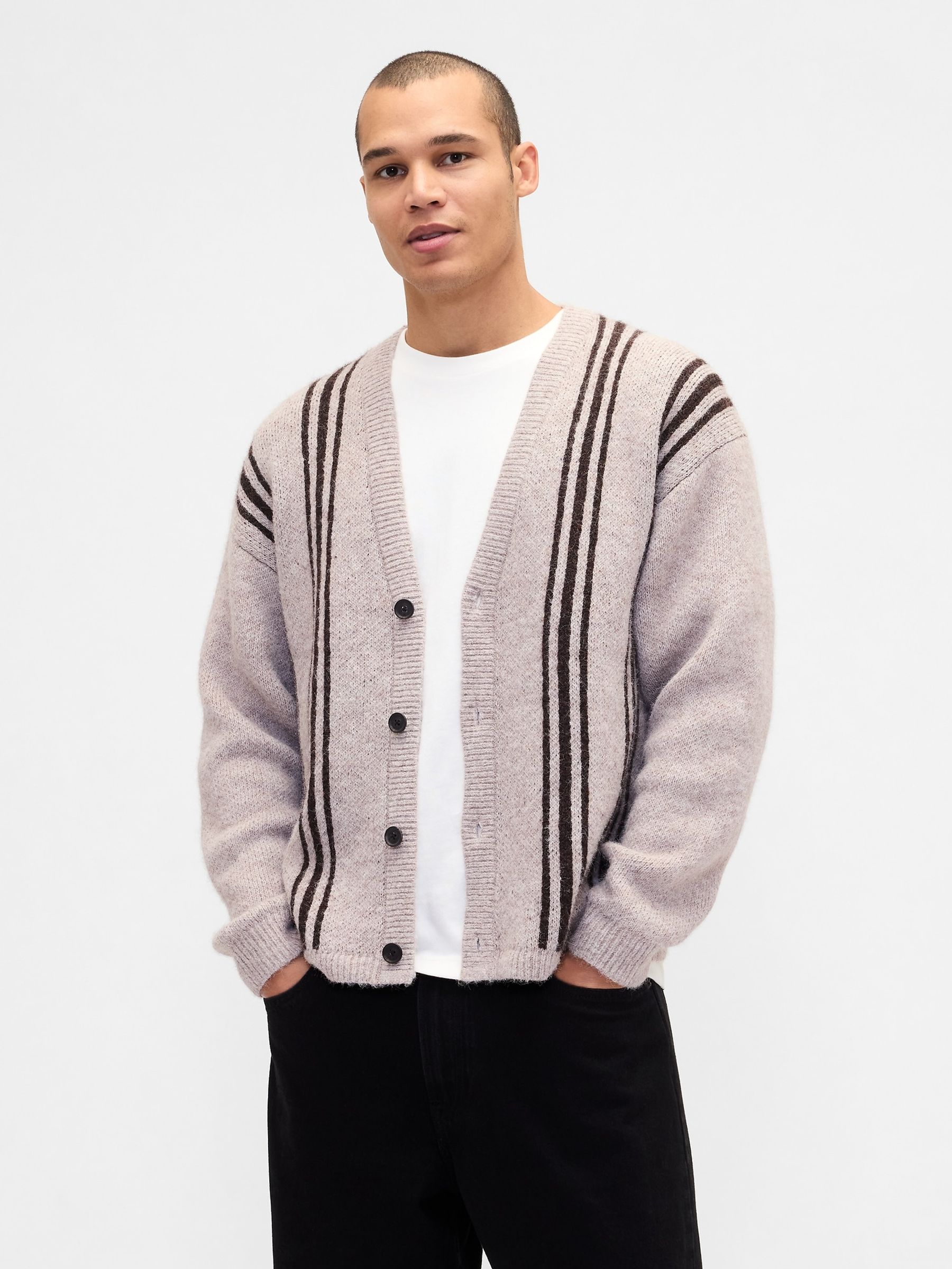 Grey Fuzzy Relaxed Crop Cardigan - Image 1 of 4 Grey Fuzzy Relaxed Crop Cardigan - Image 1 of 4