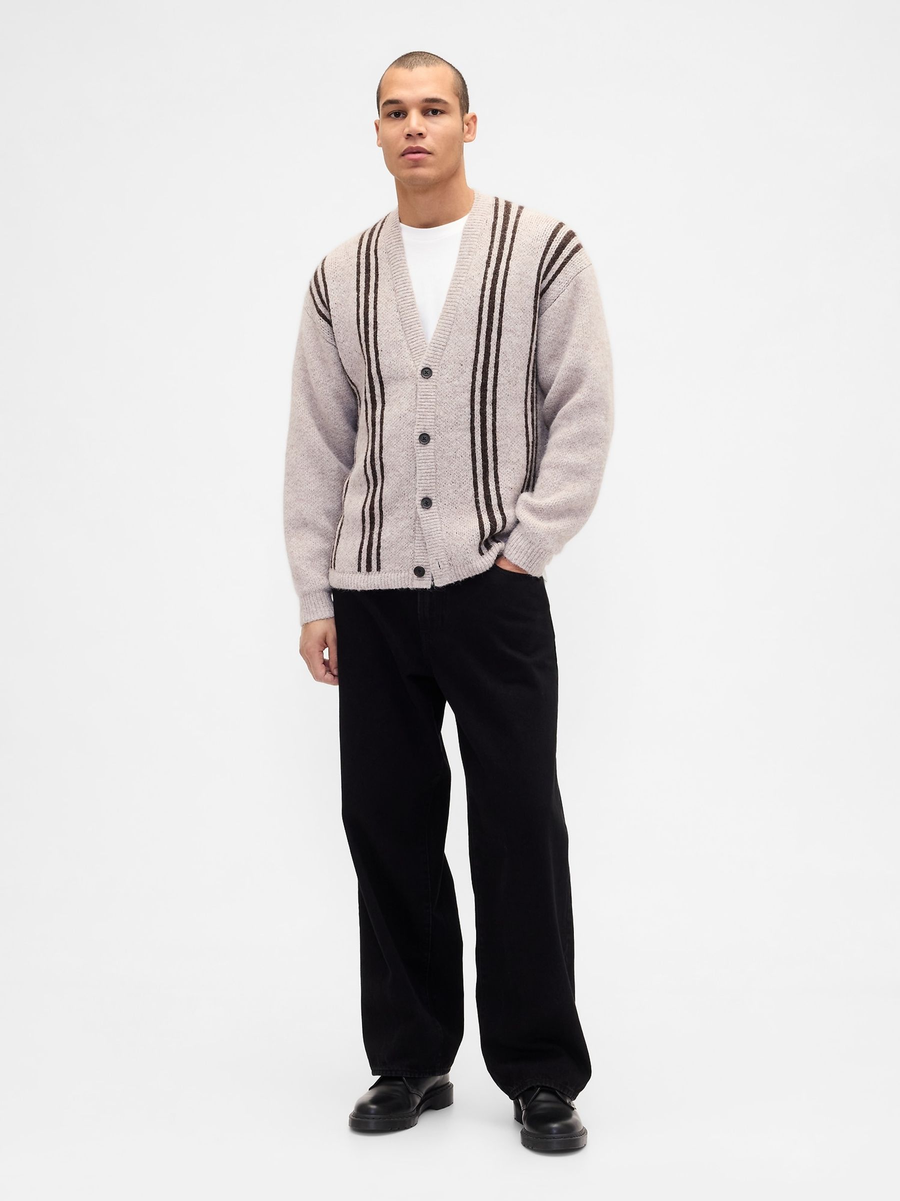 Grey Fuzzy Relaxed Crop Cardigan - Image 3 of 4