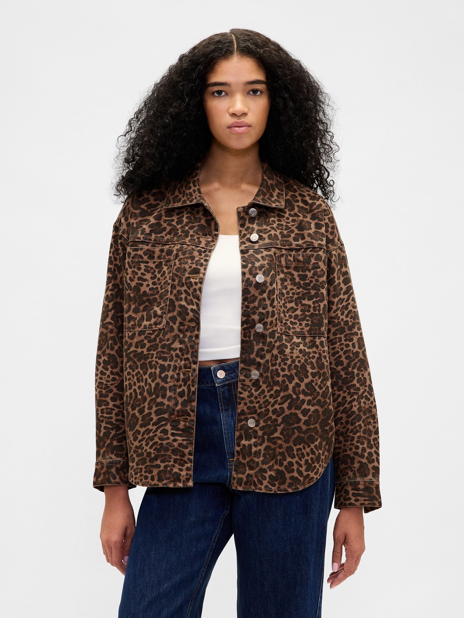 Brown Leopard Print UltraSoft Leopard Denim Shirt Jacket | Gap