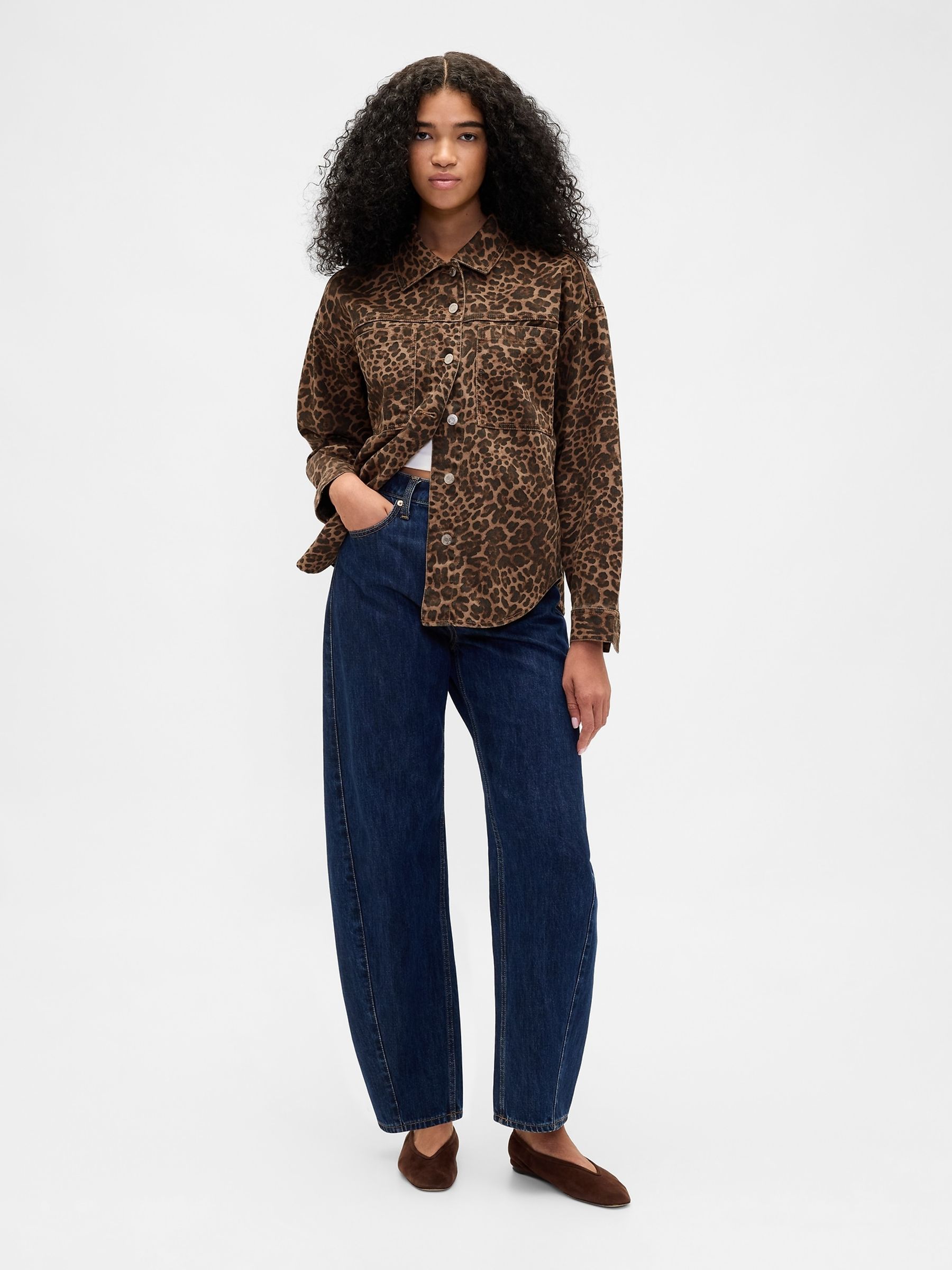 Brown Leopard Print UltraSoft Leopard Denim Shirt Jacket | Gap