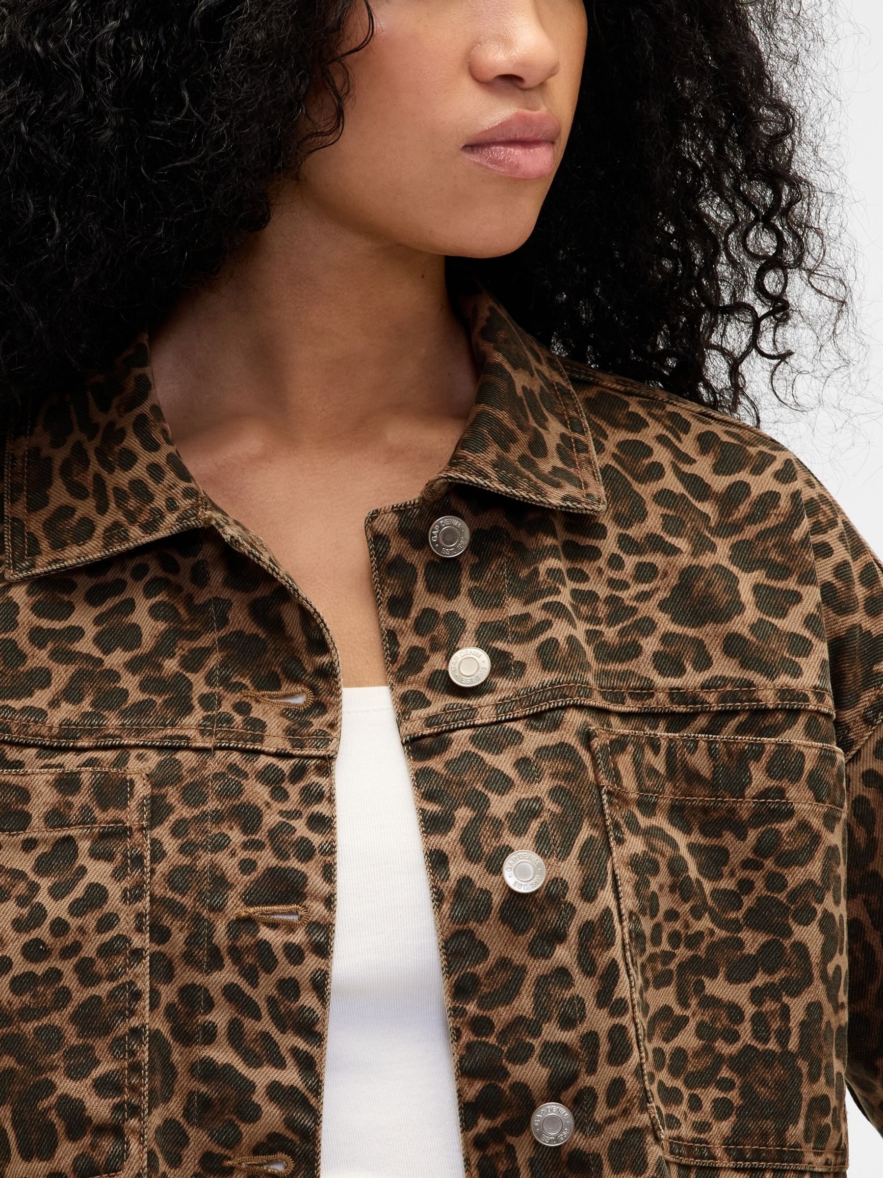 Brown Leopard Print UltraSoft Leopard Denim Shirt Jacket | Gap