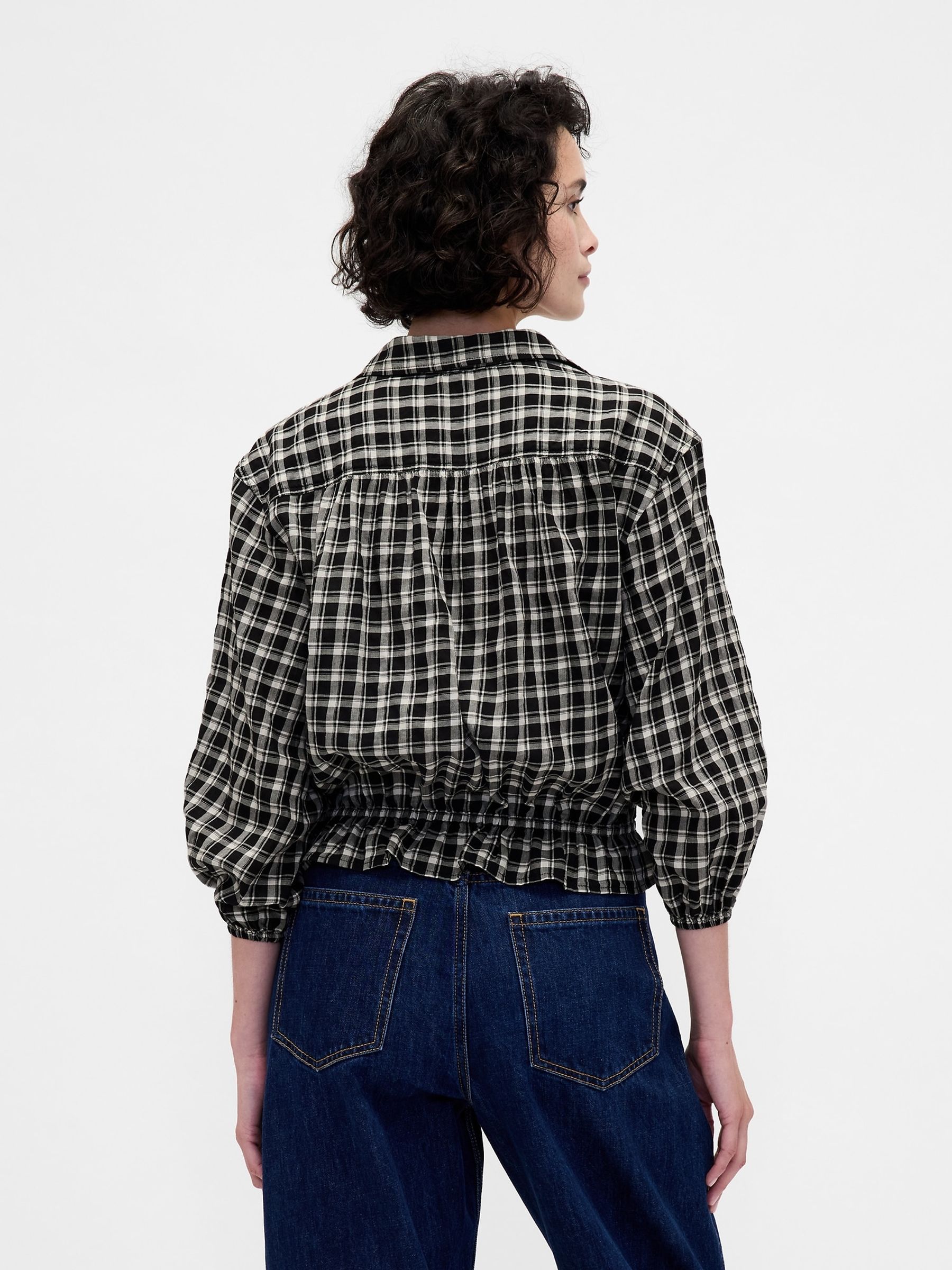 Black Flannel Elasticated Waist Top - Image 2 of 3 Black Flannel Elasticated Waist Top - Image 2 of 3