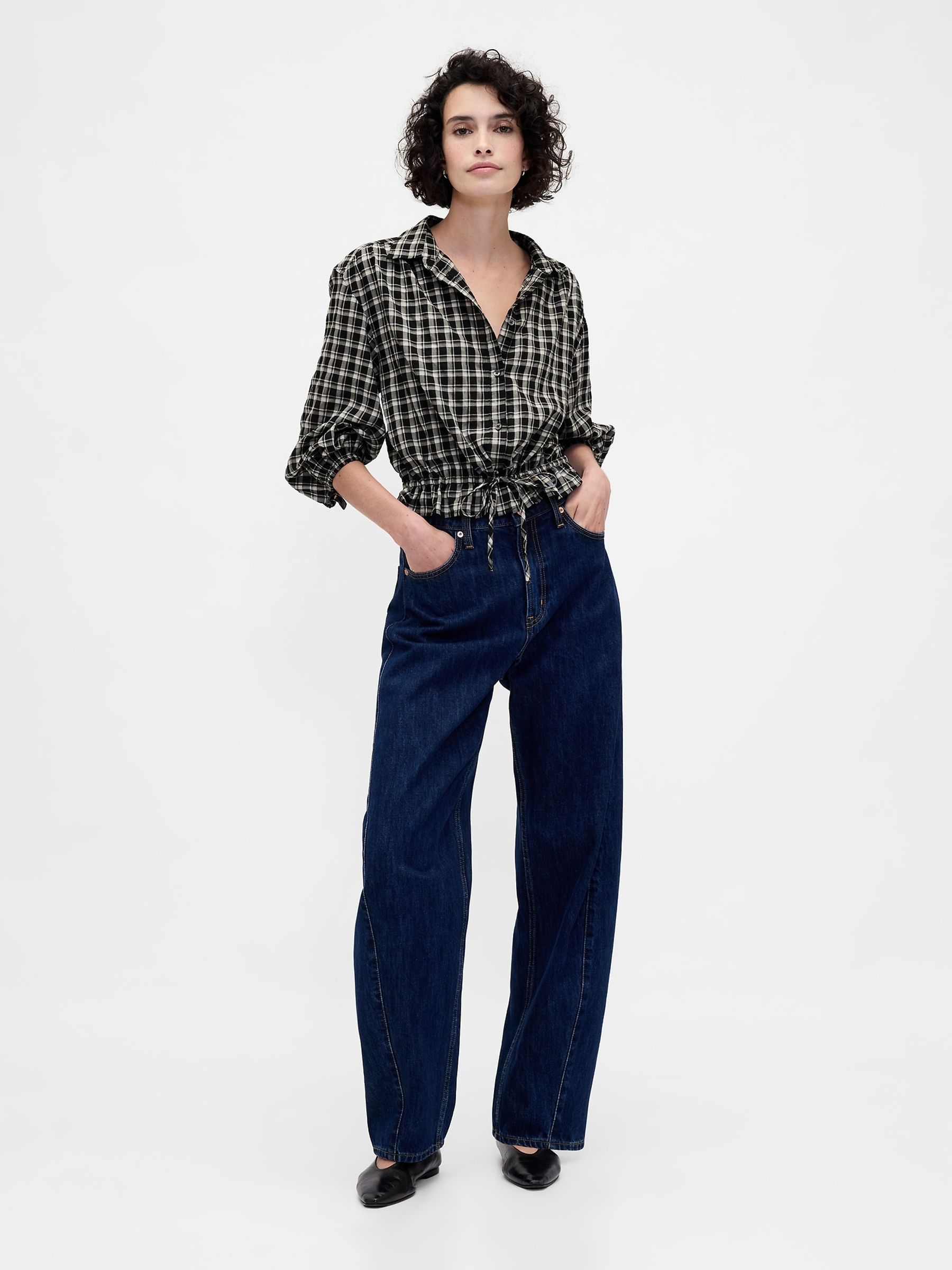 Black Flannel Elasticated Waist Top - Image 3 of 3 Black Flannel Elasticated Waist Top - Image 3 of 3