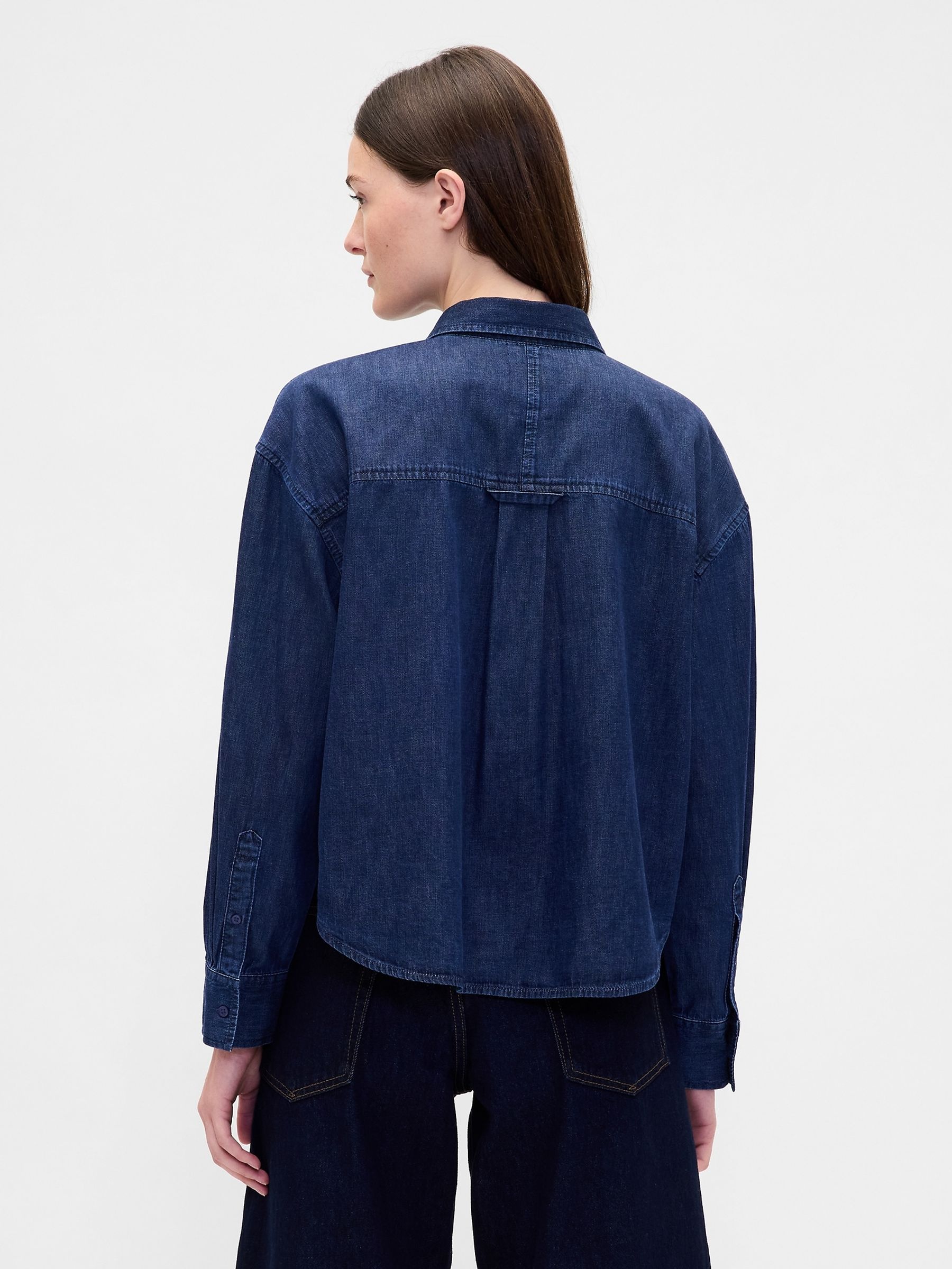 Blue UltraSoft Denim Straight-Hem Crop Shirt - Image 2 of 4