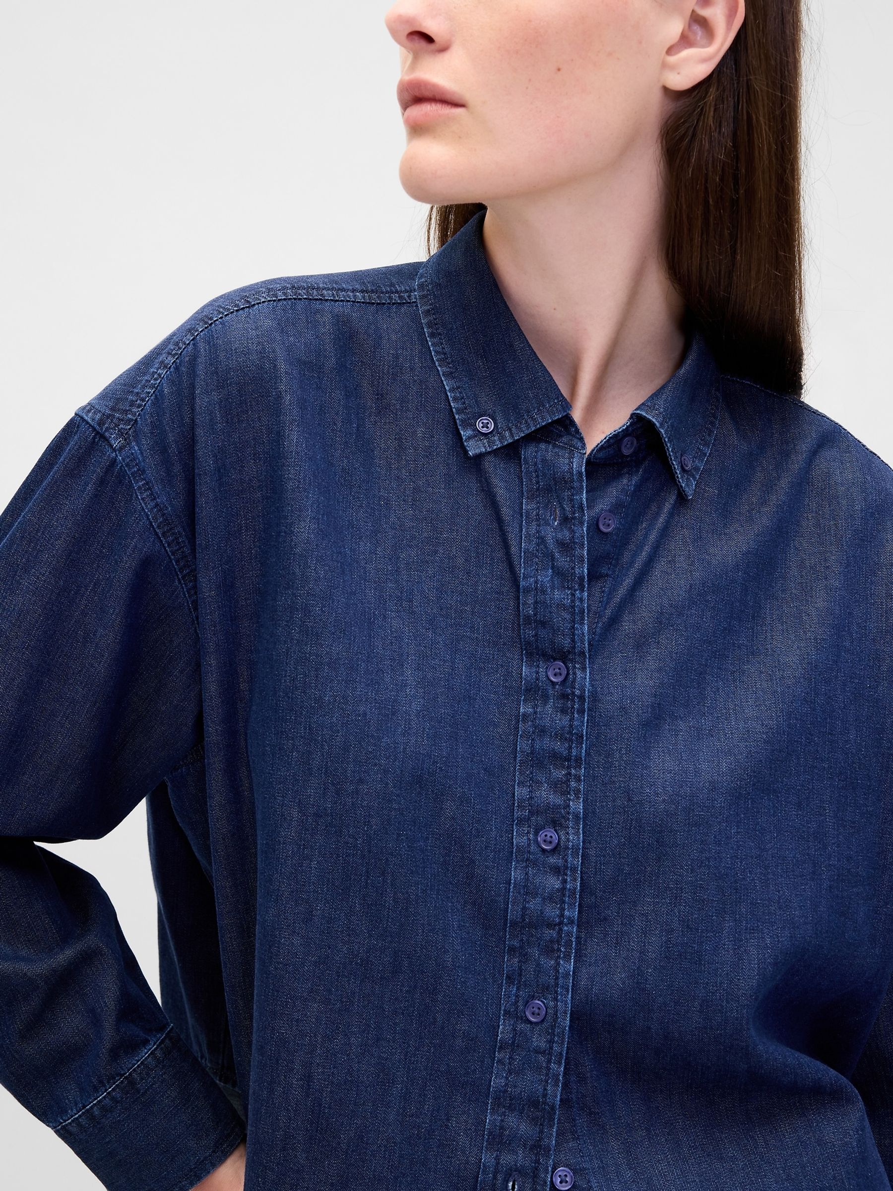 Blue UltraSoft Denim Straight-Hem Crop Shirt - Image 4 of 4