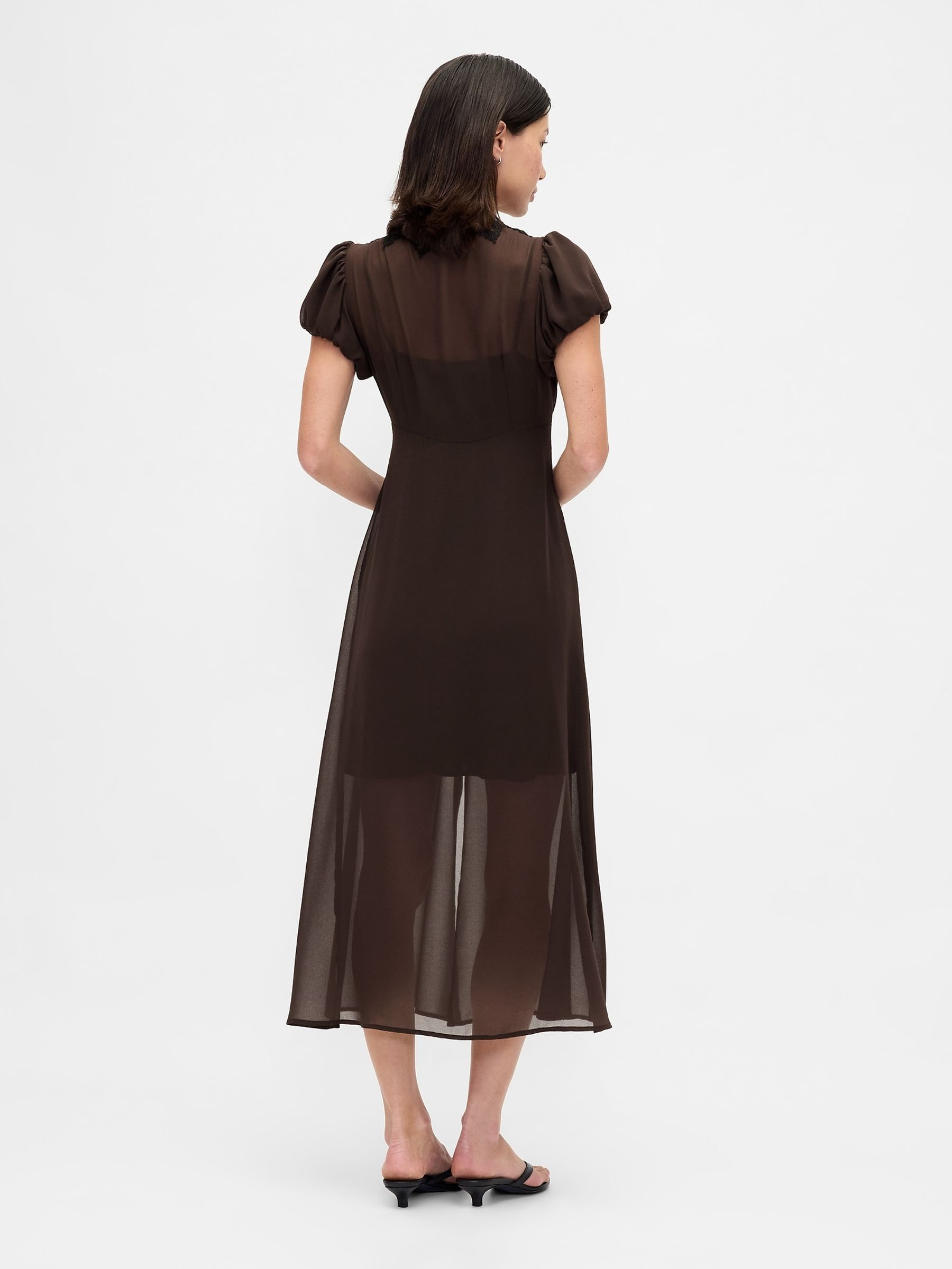 Brown Lace-Trim V Neck Maxi Dress - Image 2 of 4