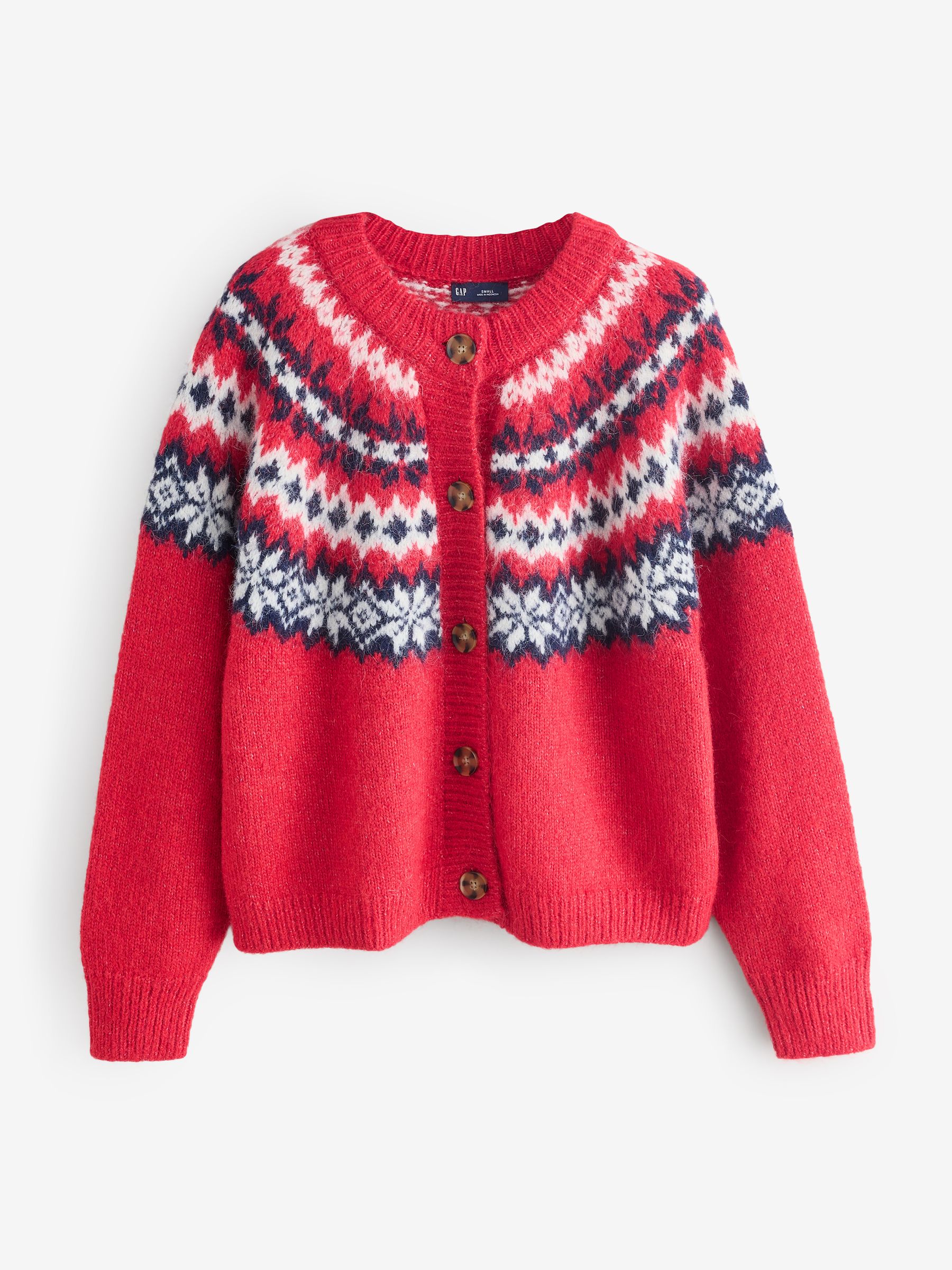 Red Fuzzy Fairisle Pattern Cardigan - Image 4 of 8