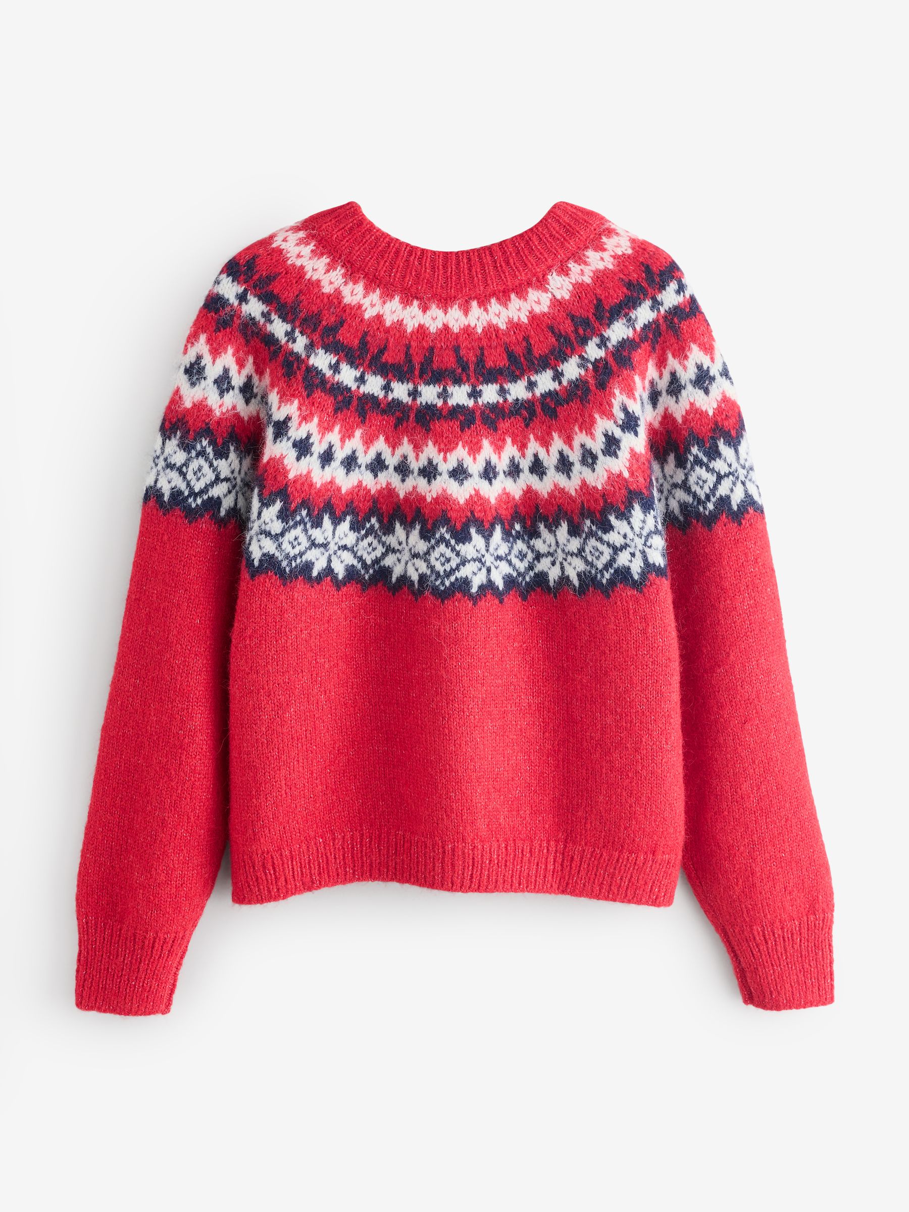 Red Fuzzy Fairisle Pattern Cardigan - Image 5 of 8