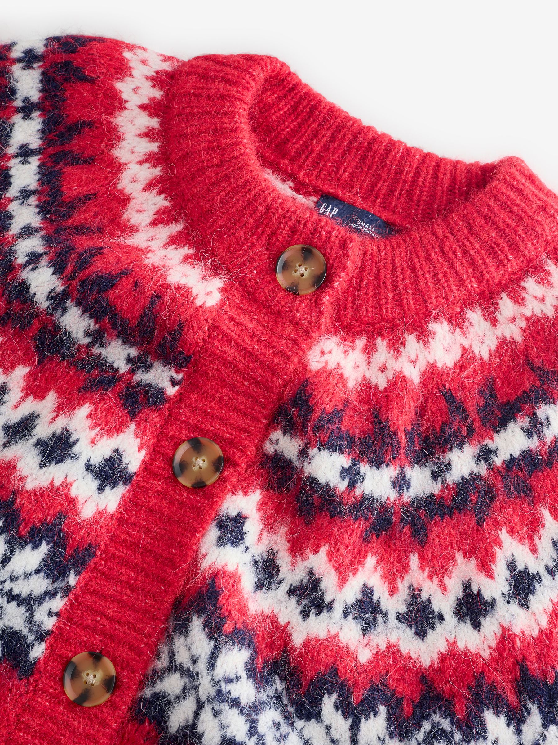 Red Fuzzy Fairisle Pattern Cardigan - Image 6 of 8