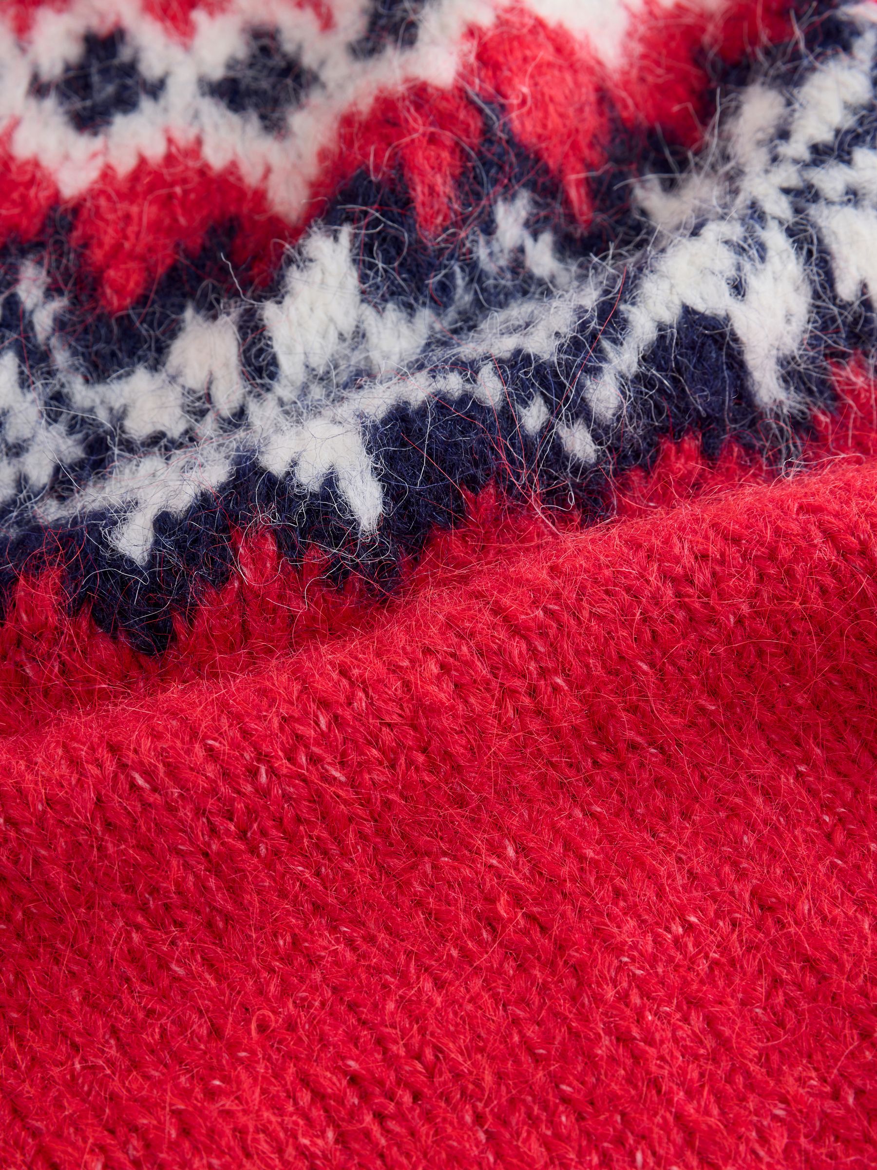 Red Fuzzy Fairisle Pattern Cardigan - Image 8 of 8 Red Fuzzy Fairisle Pattern Cardigan - Image 8 of 8