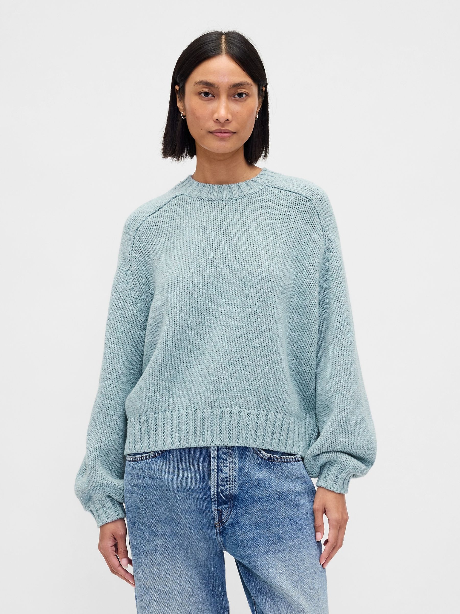 Blue Relaxed Saddle-Sleeve Crew Neck Jumper - Image 1 of 4