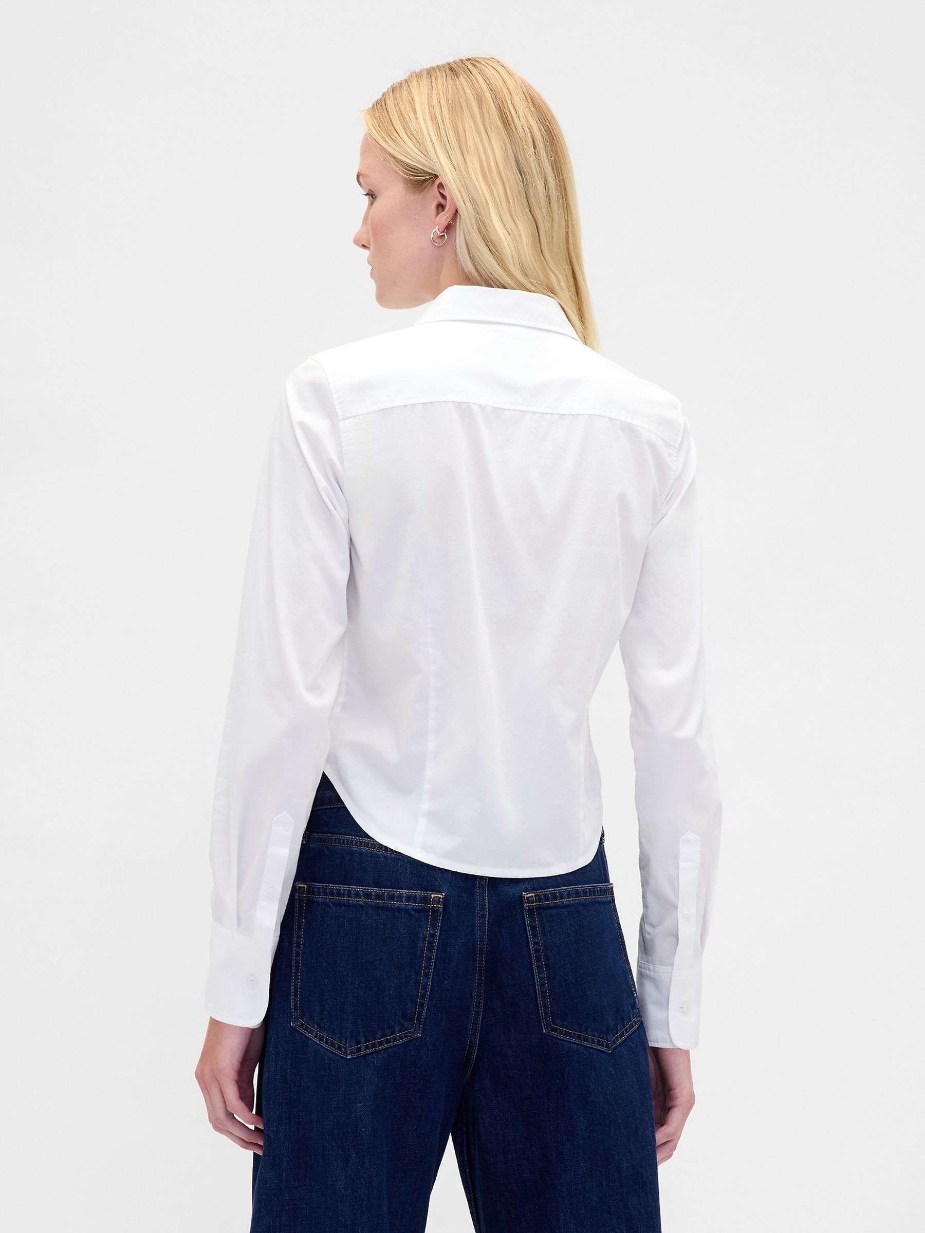 White Long Sleeve Fitted Crop Shirt - Image 2 of 4