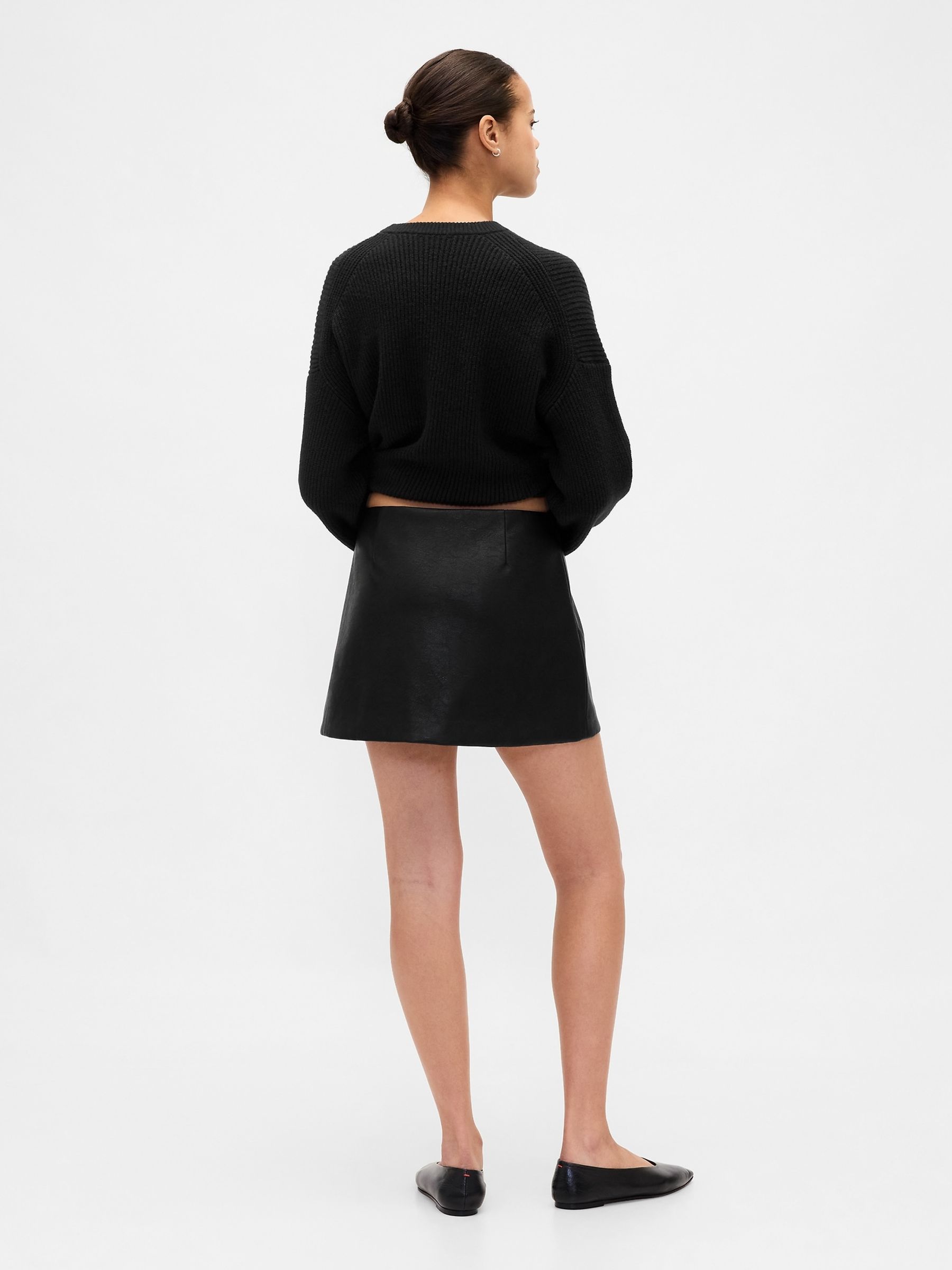Black Vegan Leather Mini Skort - Image 3 of 4