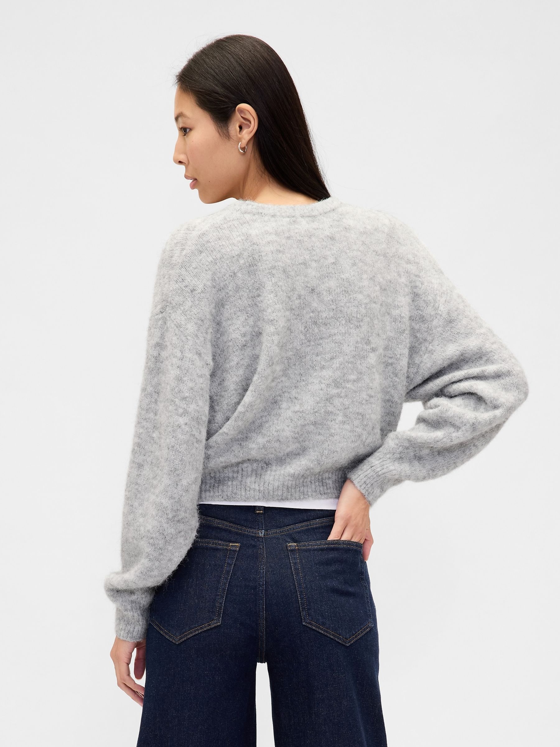 Grey Oversized Fuzzy Crew Neck Jumper - Image 2 of 4