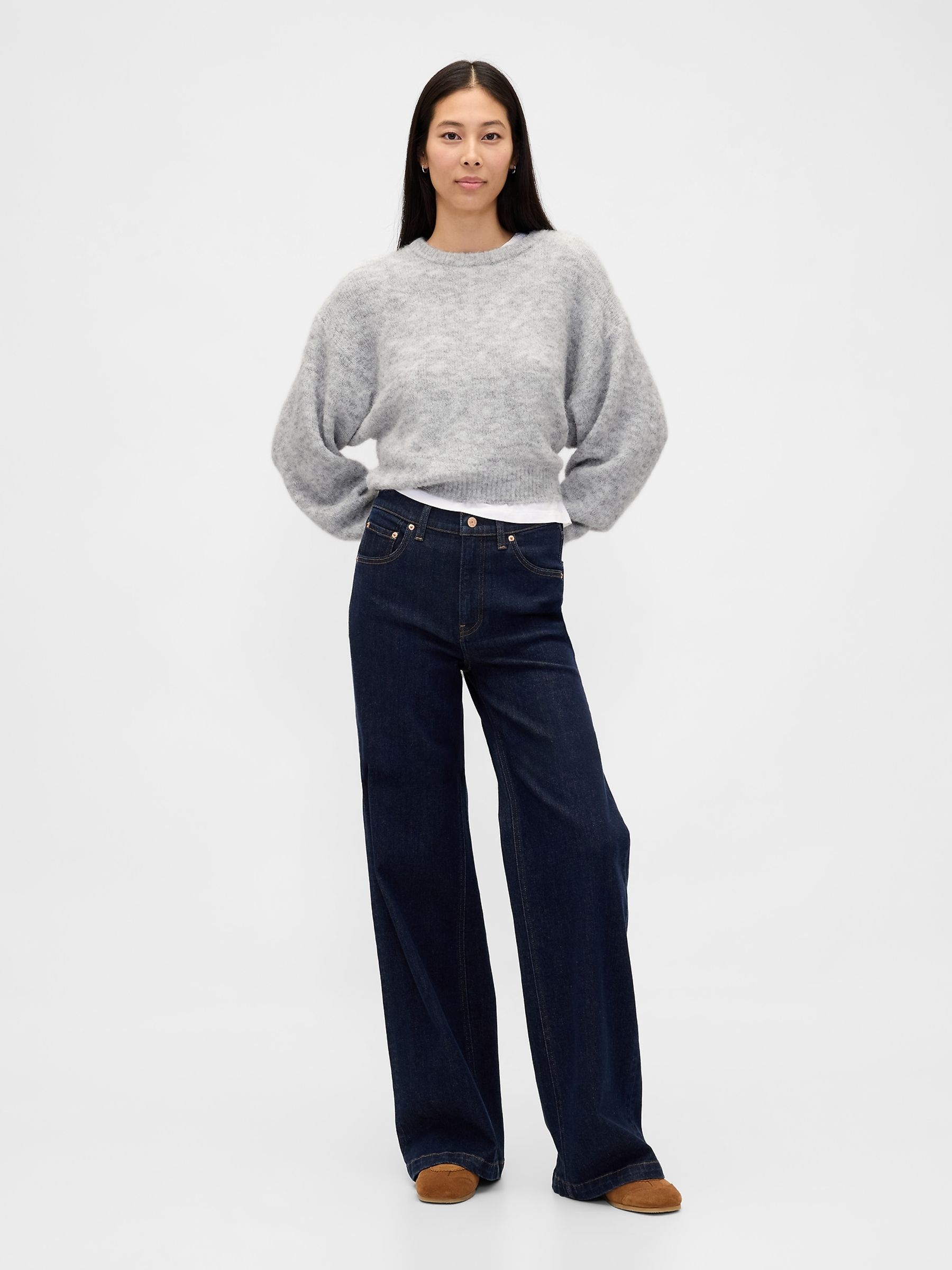 Grey Oversized Fuzzy Crew Neck Jumper - Image 3 of 4