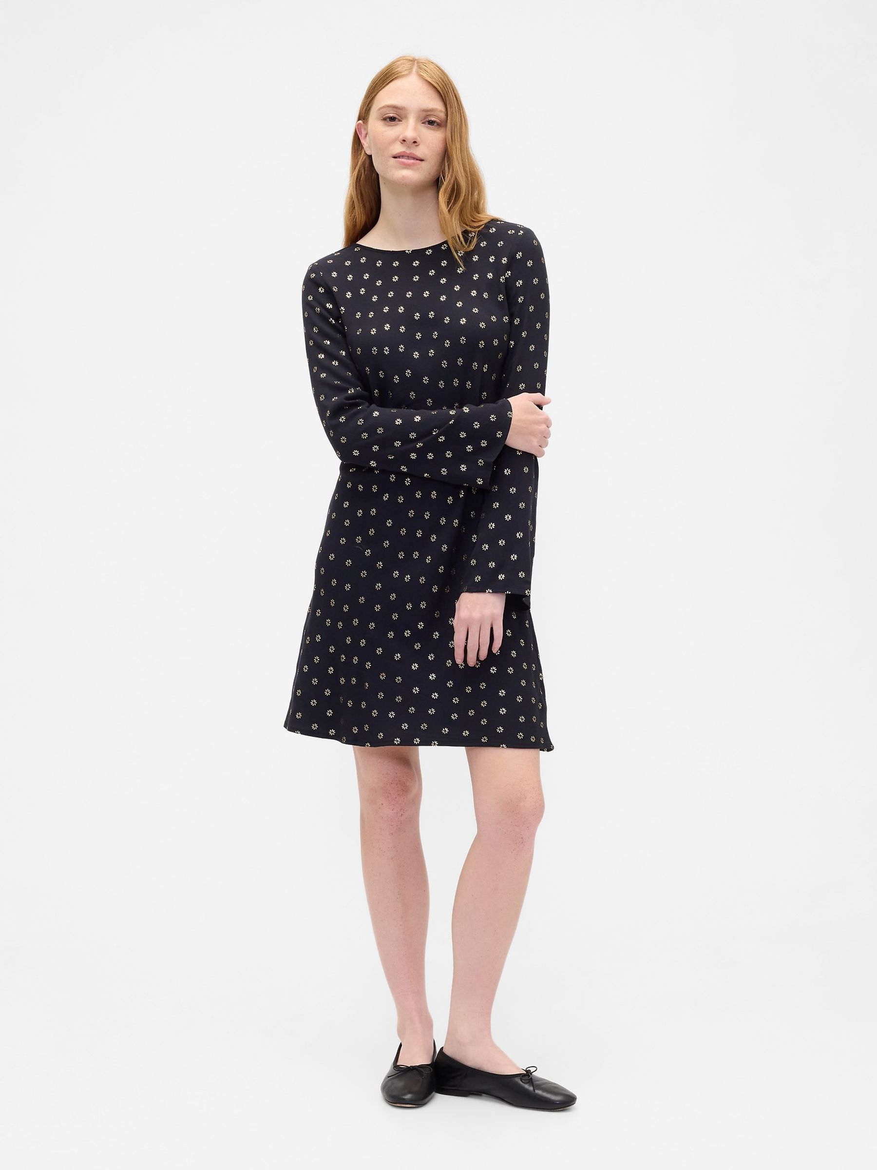 Black Satin Boatneck Mini Dress - Image 1 of 6 Black Satin Boatneck Mini Dress - Image 1 of 6