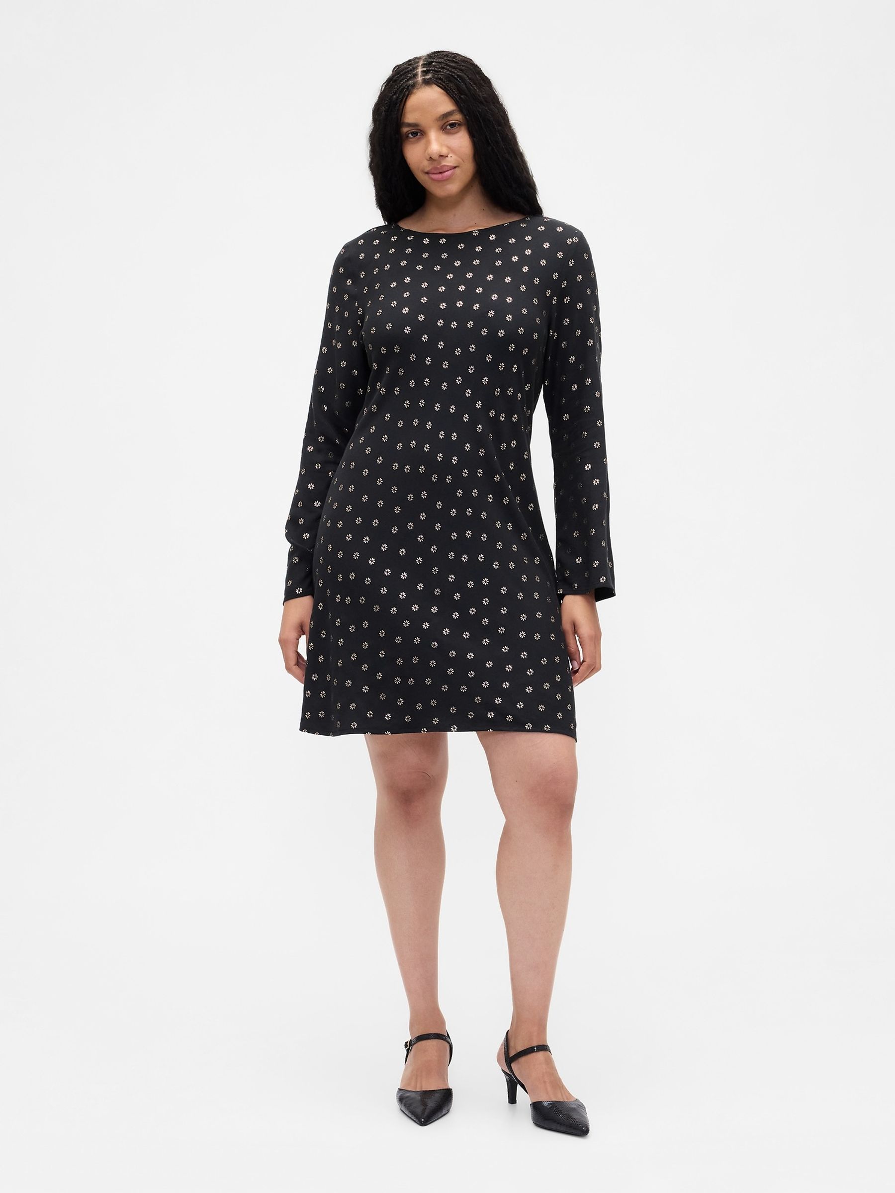 Black Satin Boatneck Mini Dress - Image 3 of 6