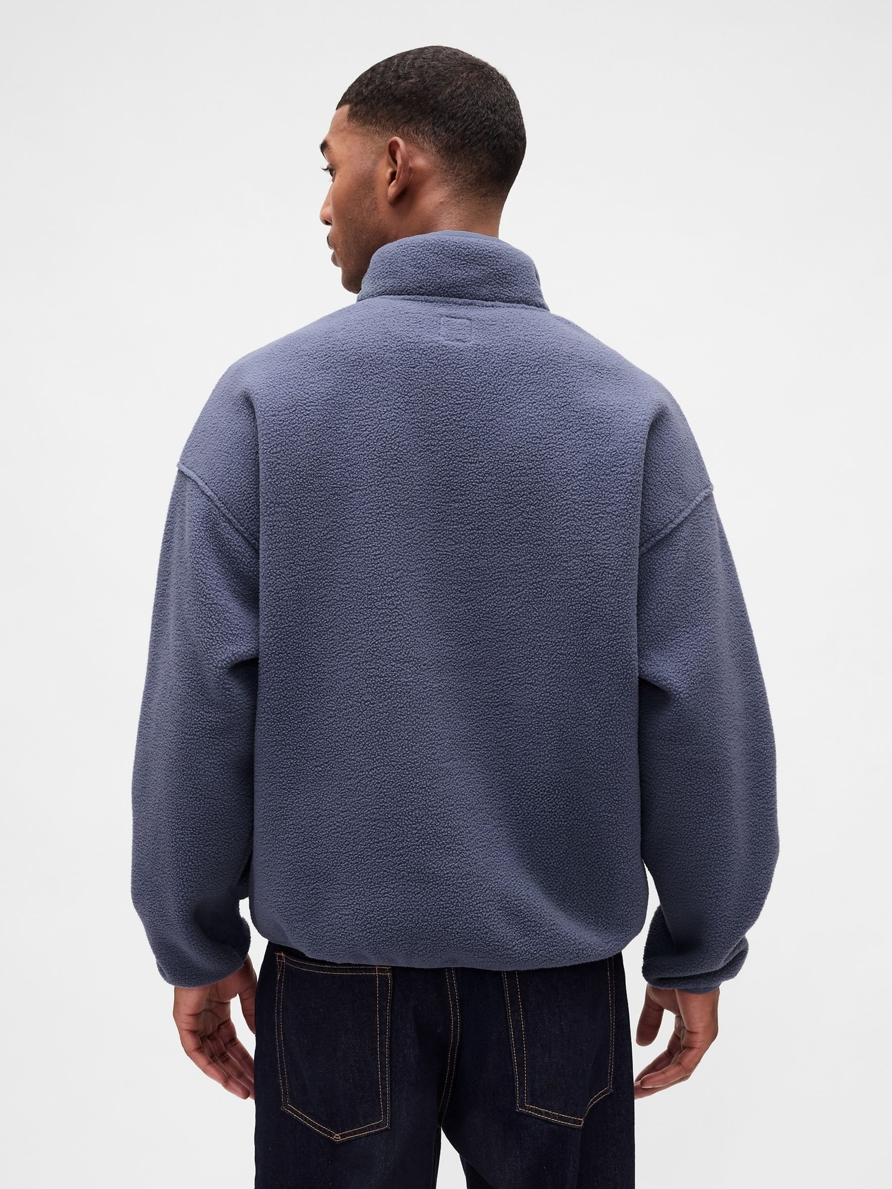 Blue Oversized Sherpa Half Zip Logo Pullover Sweatshirt - Image 2 of 4 Blue Oversized Sherpa Half Zip Logo Pullover Sweatshirt - Image 2 of 4