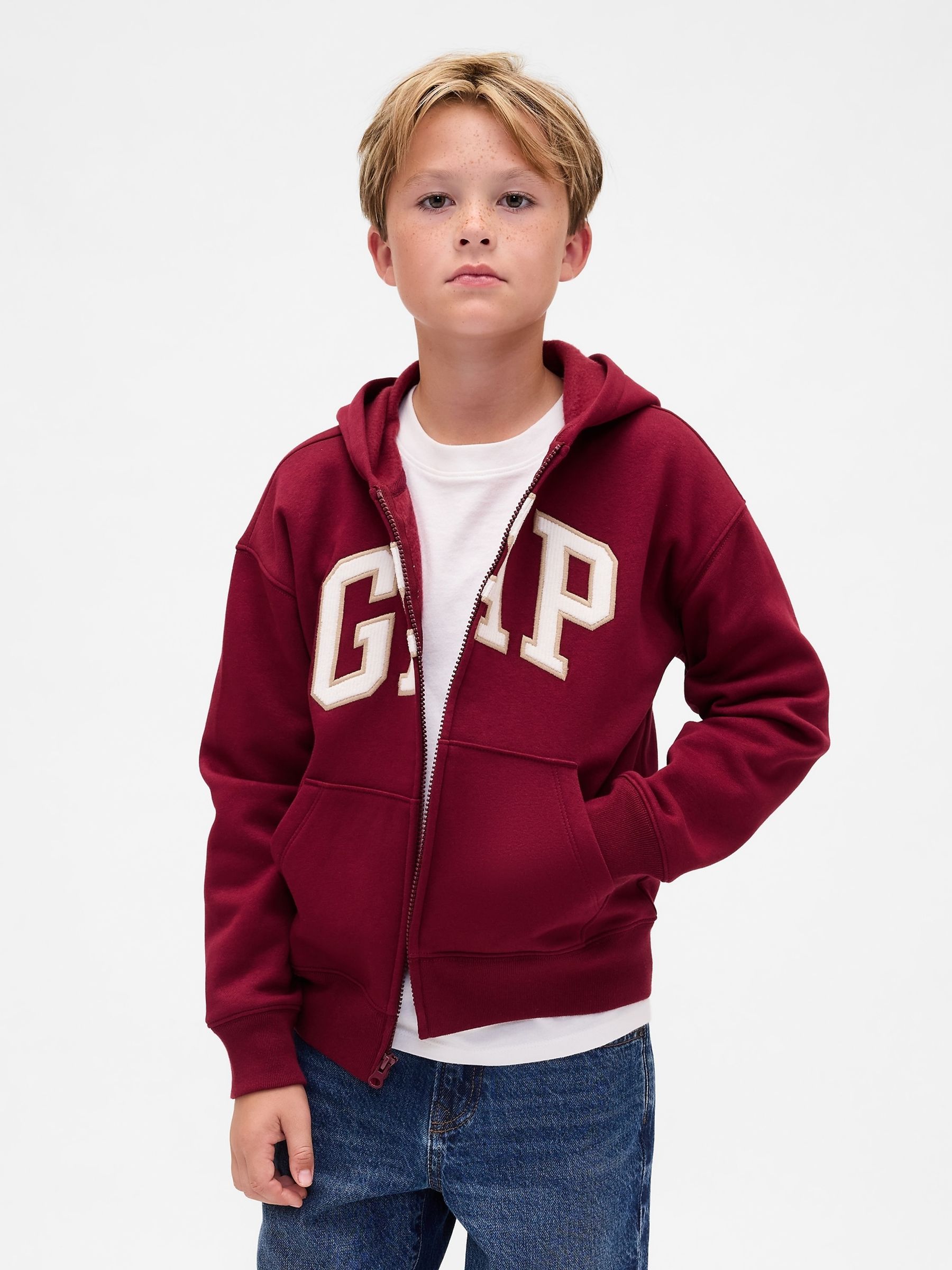 Burgundy Red Relaxed Logo Zip Hoodie (4-13yrs) - Image 1 of 5 Burgundy Red Relaxed Logo Zip Hoodie (4-13yrs) - Image 1 of 5