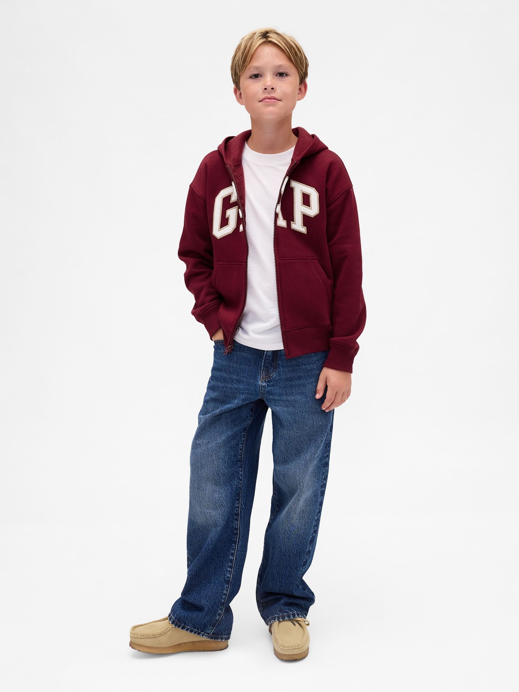 Burgundy Red Relaxed Logo Zip Hoodie (4-13yrs) - Image 3 of 5