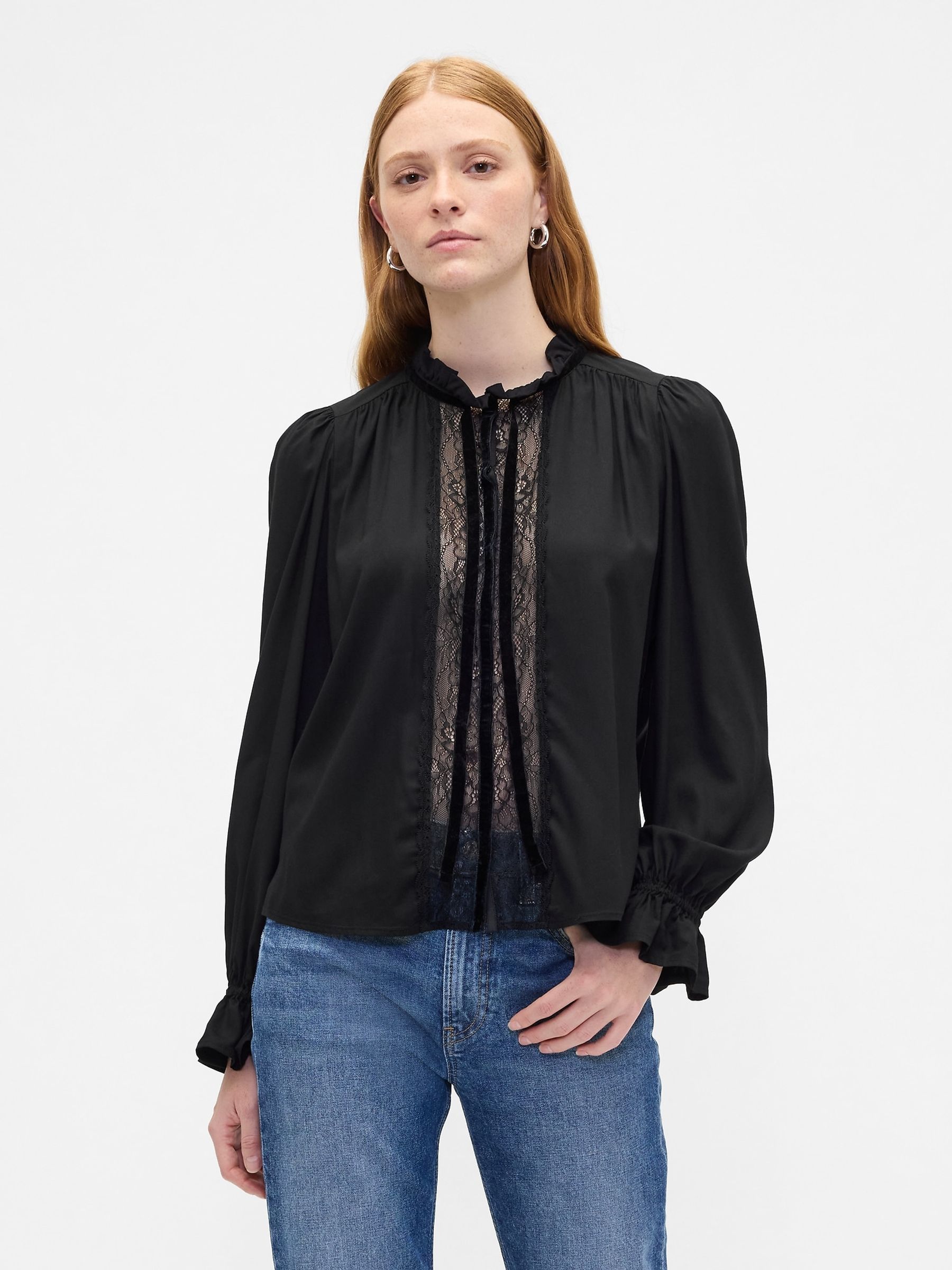 Black Relaxed Ruffle Top - Image 1 of 5